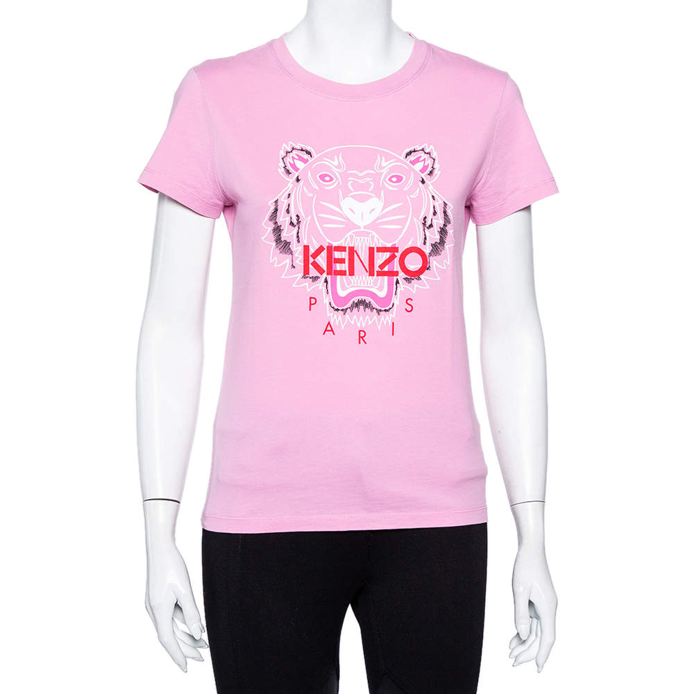 مملوكة مسبقًا Kenzo Pink Bleached Tiger Printed Cotton Crewneck T-Shirt M