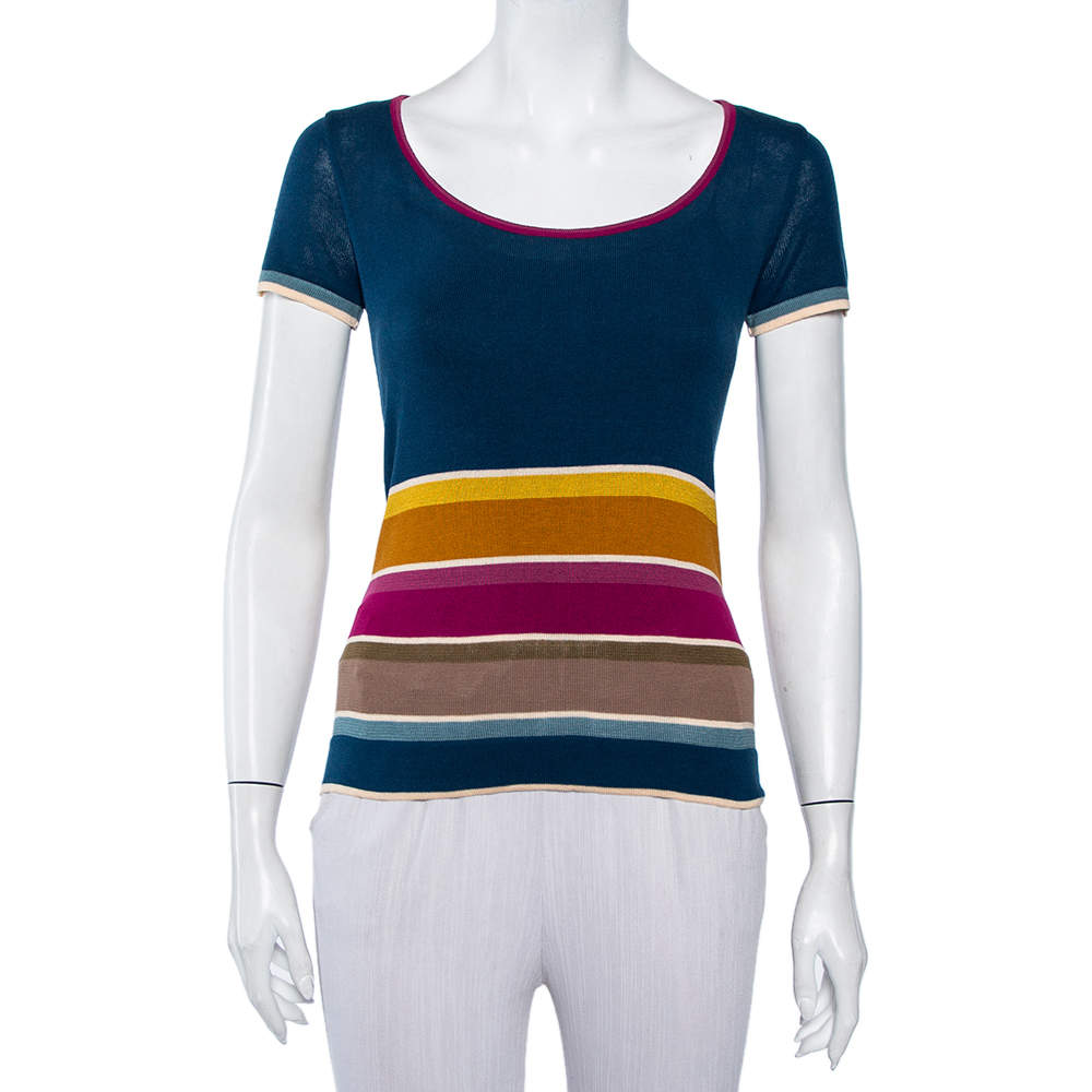 Pre Owned Kenzo Color Block Cotton Knit Scoop Neck T-Shirt M