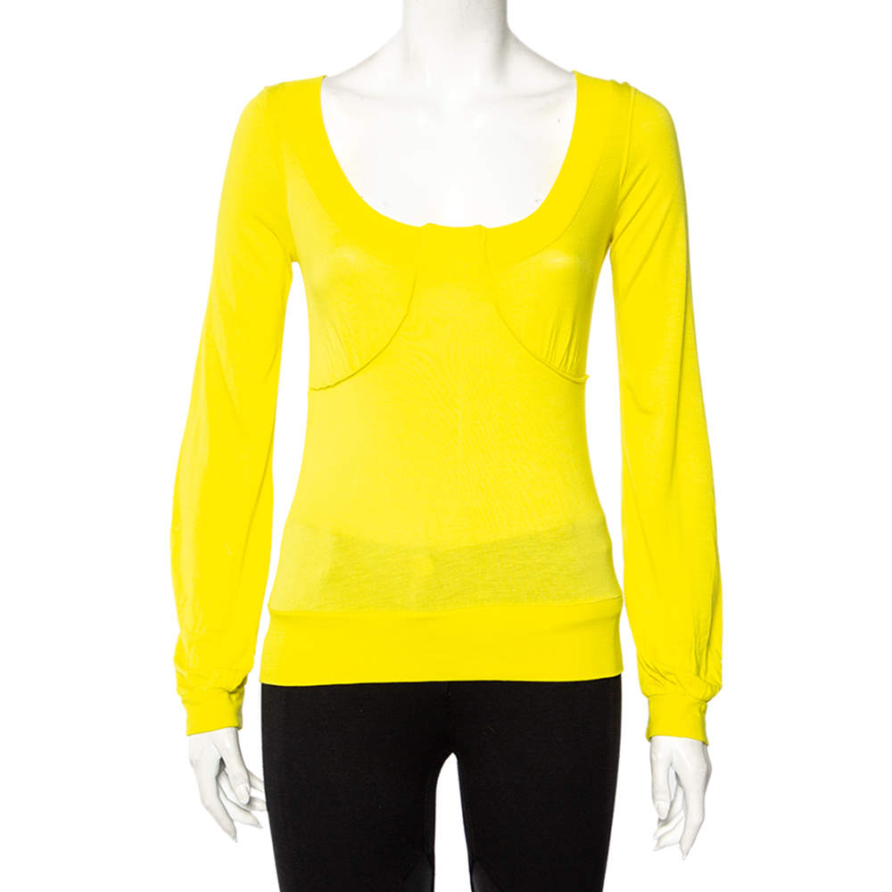 Pre Owned Kenzo Yellow Knit Scoop Neck T-Shirt S