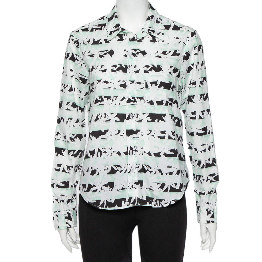 Kenzo White Palm Tree Printed Cotton Button Front Shirt M