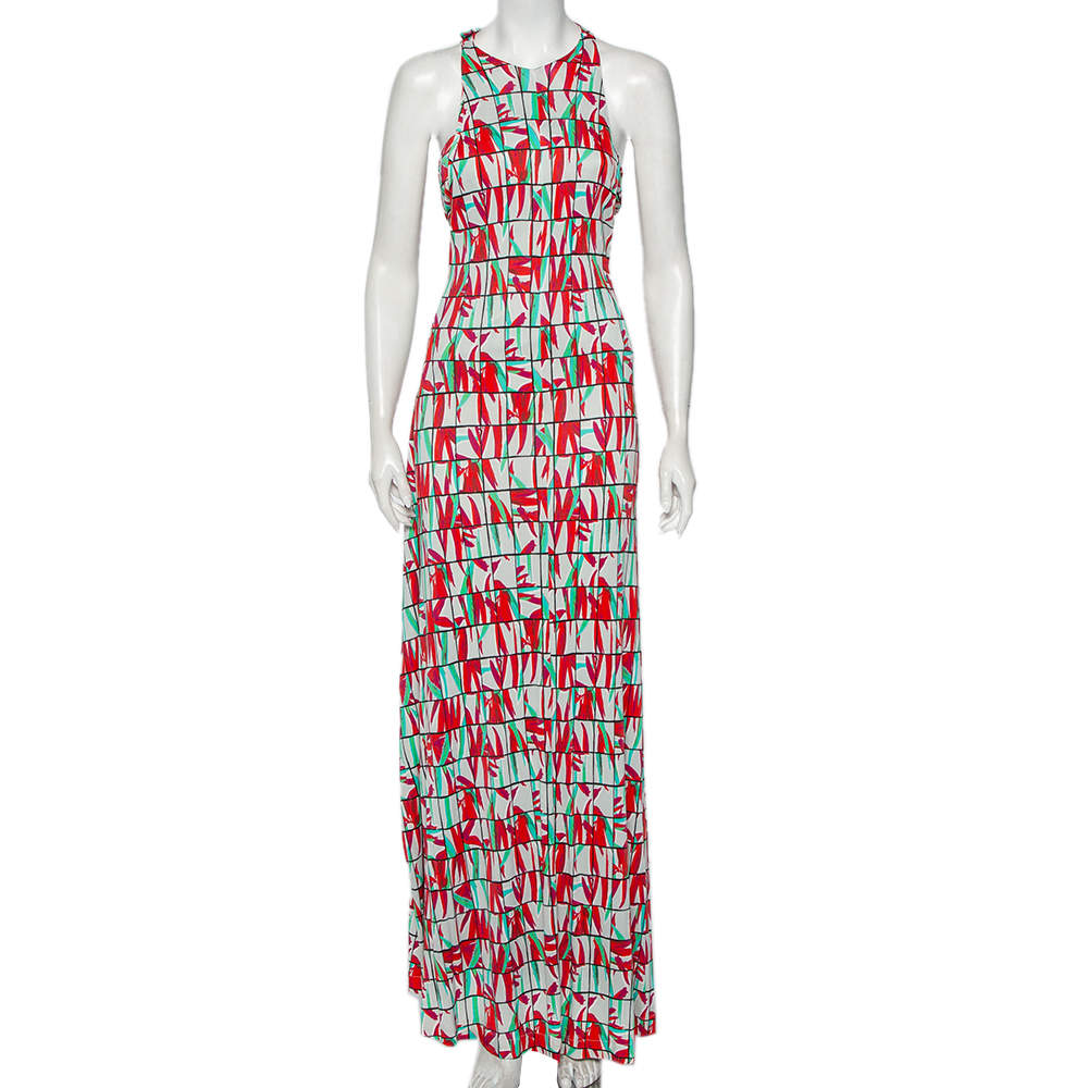 فستان كينزو ماكسي جيرسيه طبعة كتلة زهور متعدد الألوان مزين طبقة علوية مقاس كبير - لارج 