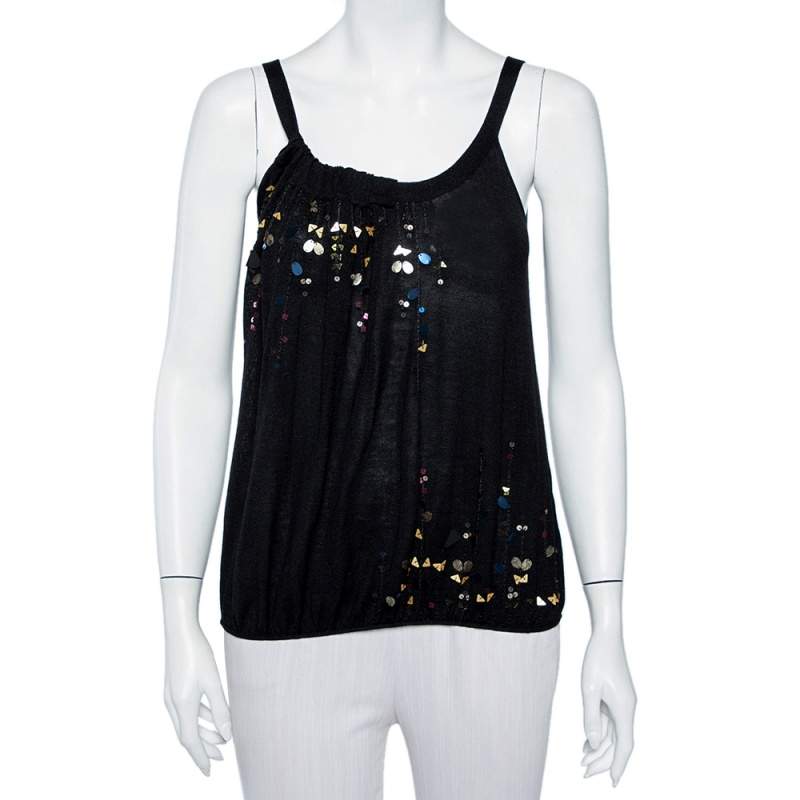 Pre Owned Kenzo Black Embellished Silk Knit Tank Top S