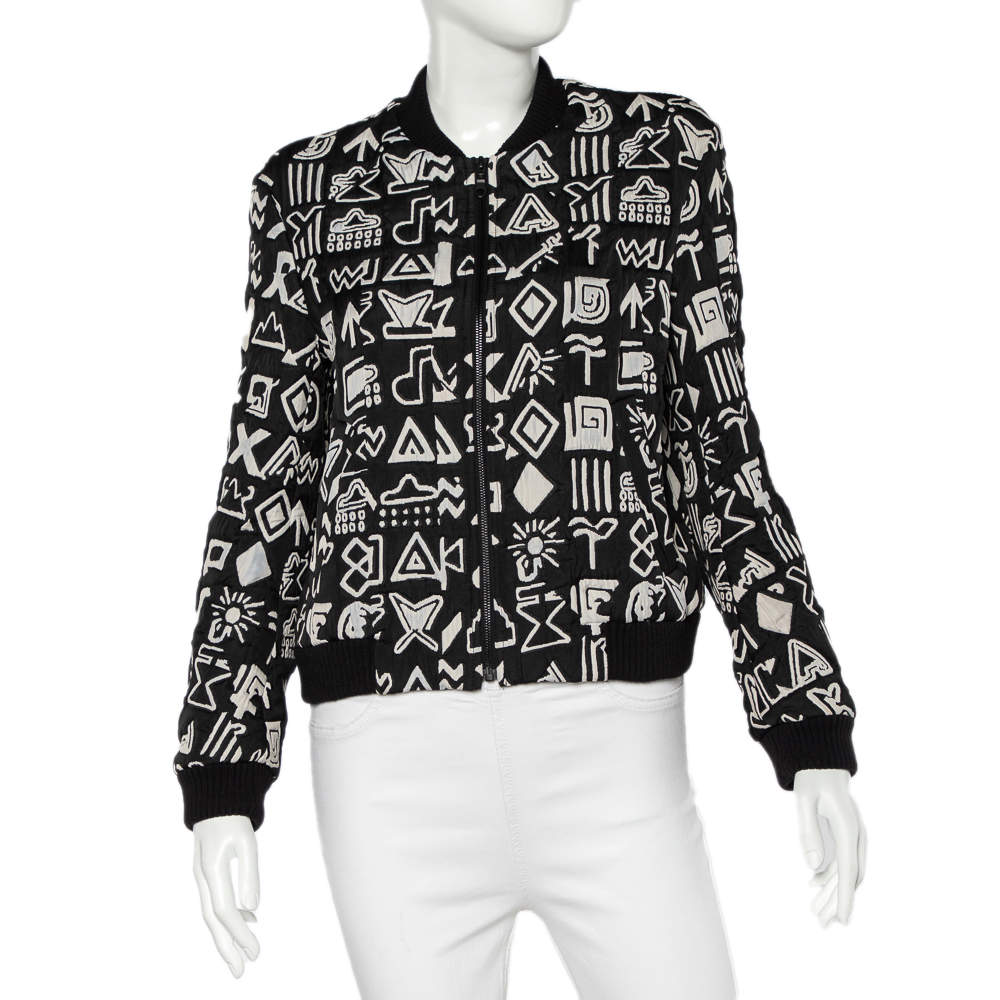 مملوكة مسبقًا جاكيت كينزو بومبر جاكار تريبال أسود سحاب أمامي مقاس وسط (ميديوم)