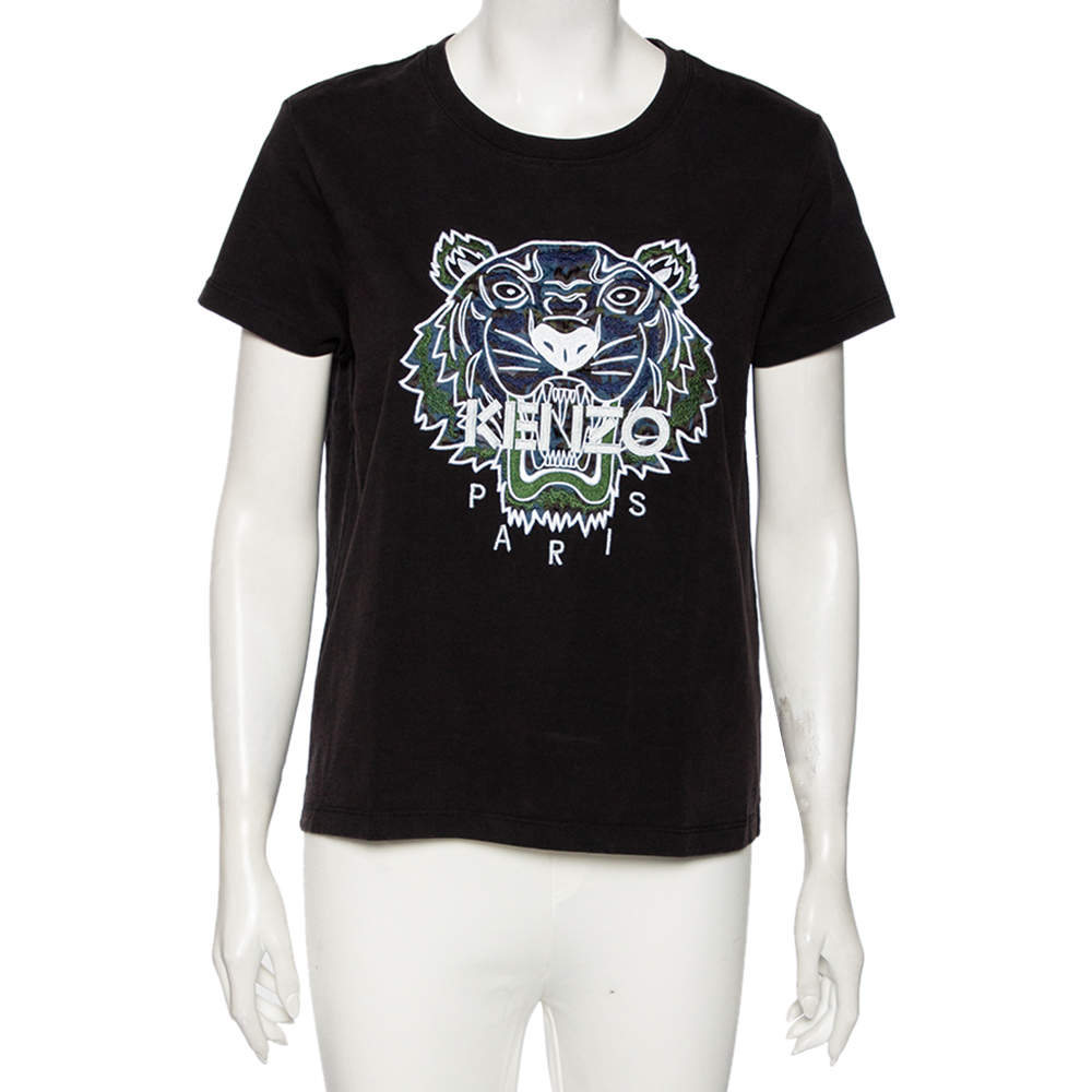 Kenzo Black Cotton Tiger Embroidered Short Sleeve T-Shirt M