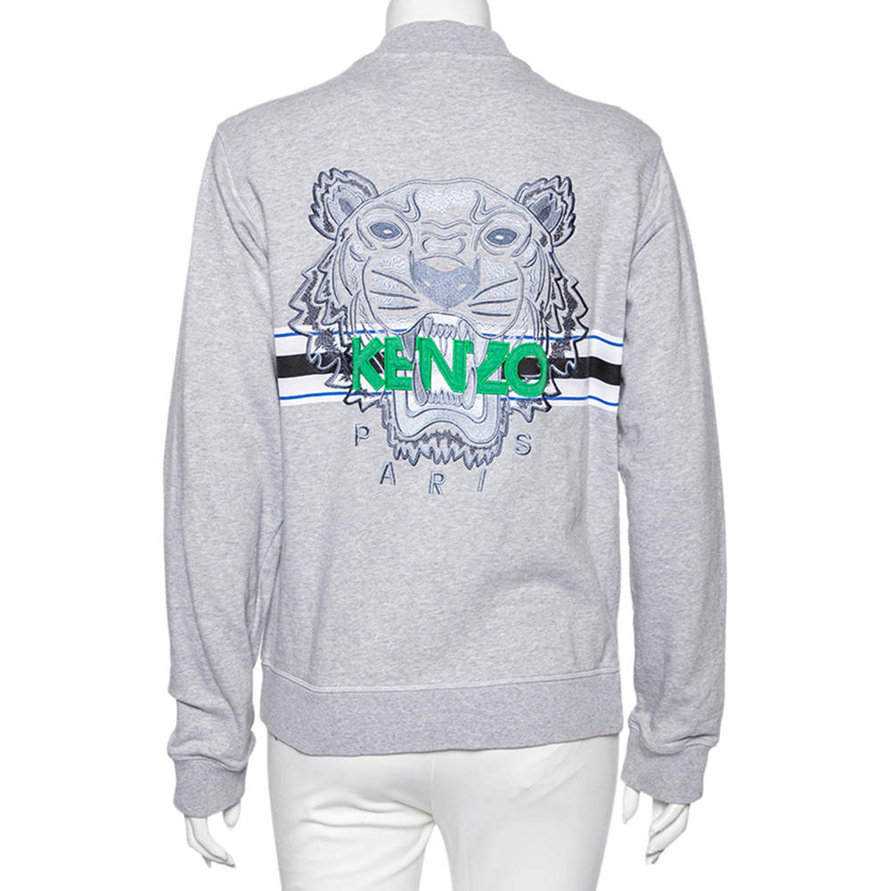 Spoedig diepte Ongrijpbaar Kenzo Grey Knit Tiger Logo Embroidered Back Zip Front Jacket S Kenzo | TLC