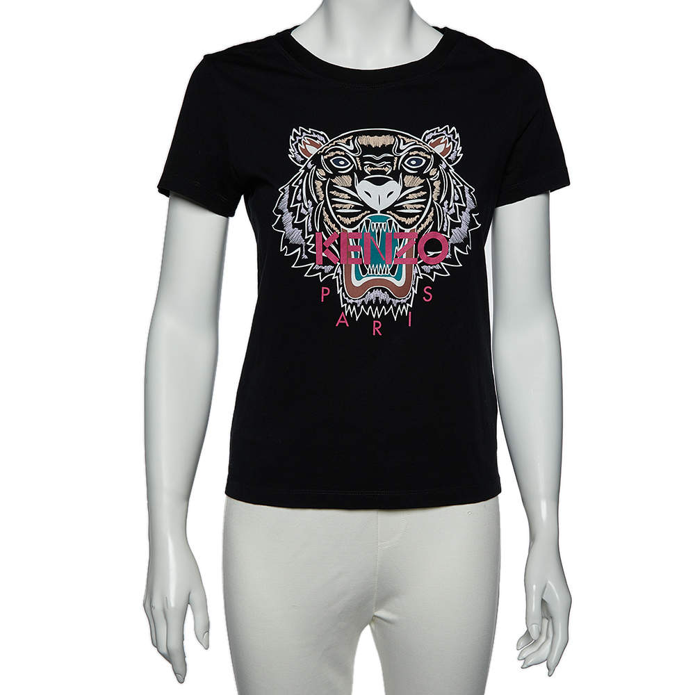 Kenzo Black Tiger Print Cotton Crew Neck T-Shirt S