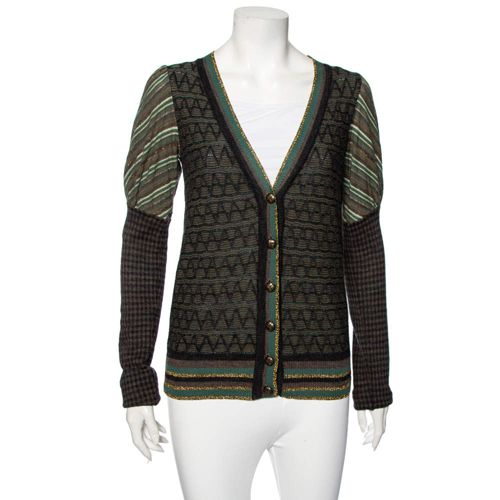 مملوكة مسبقًا Kenzo Multicolor Patterned Lurex Wool Knit Button Front Cardigan S