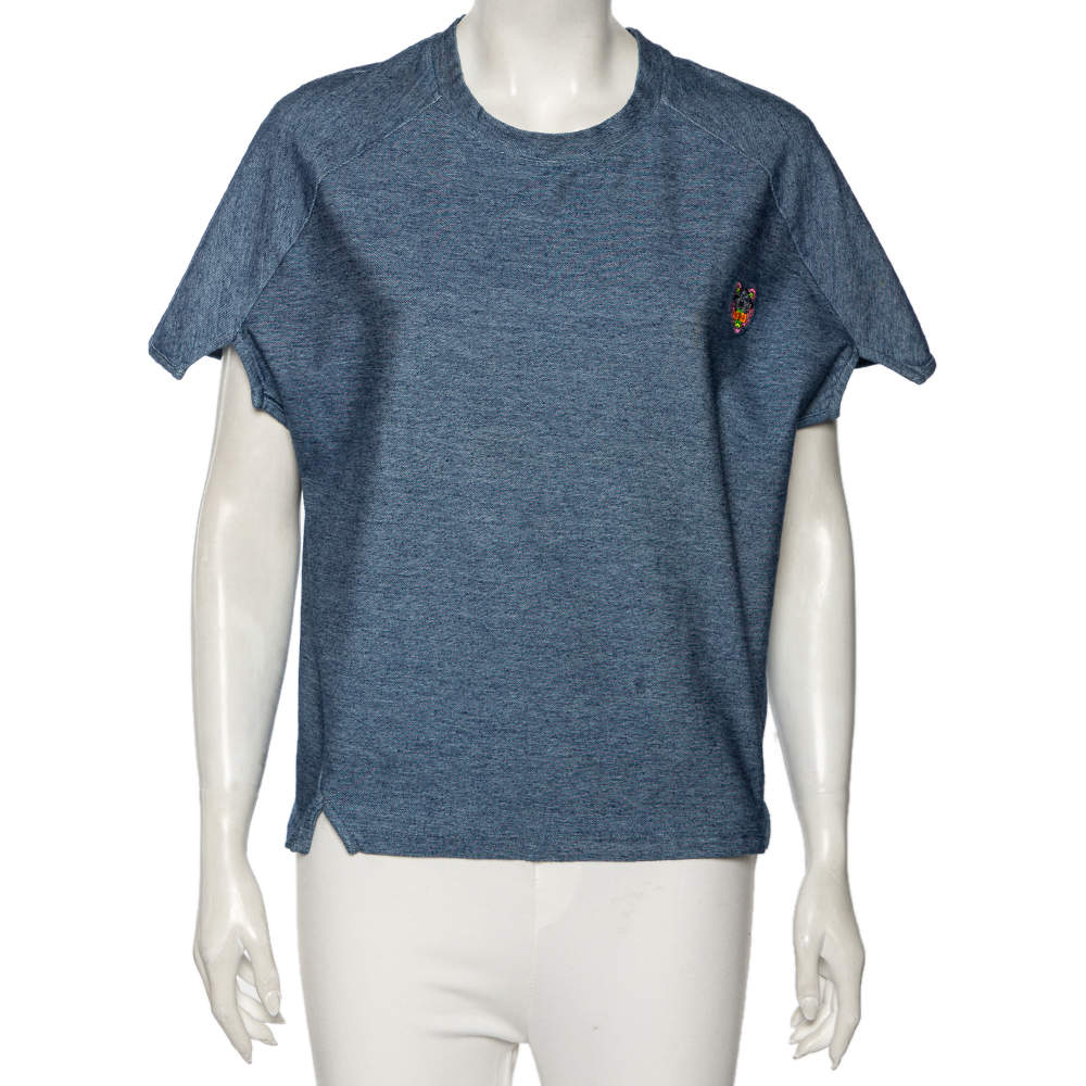 مملوكة مسبقًا Kenzo Navy Blue Cotton Knit Oversized T-Shirt M