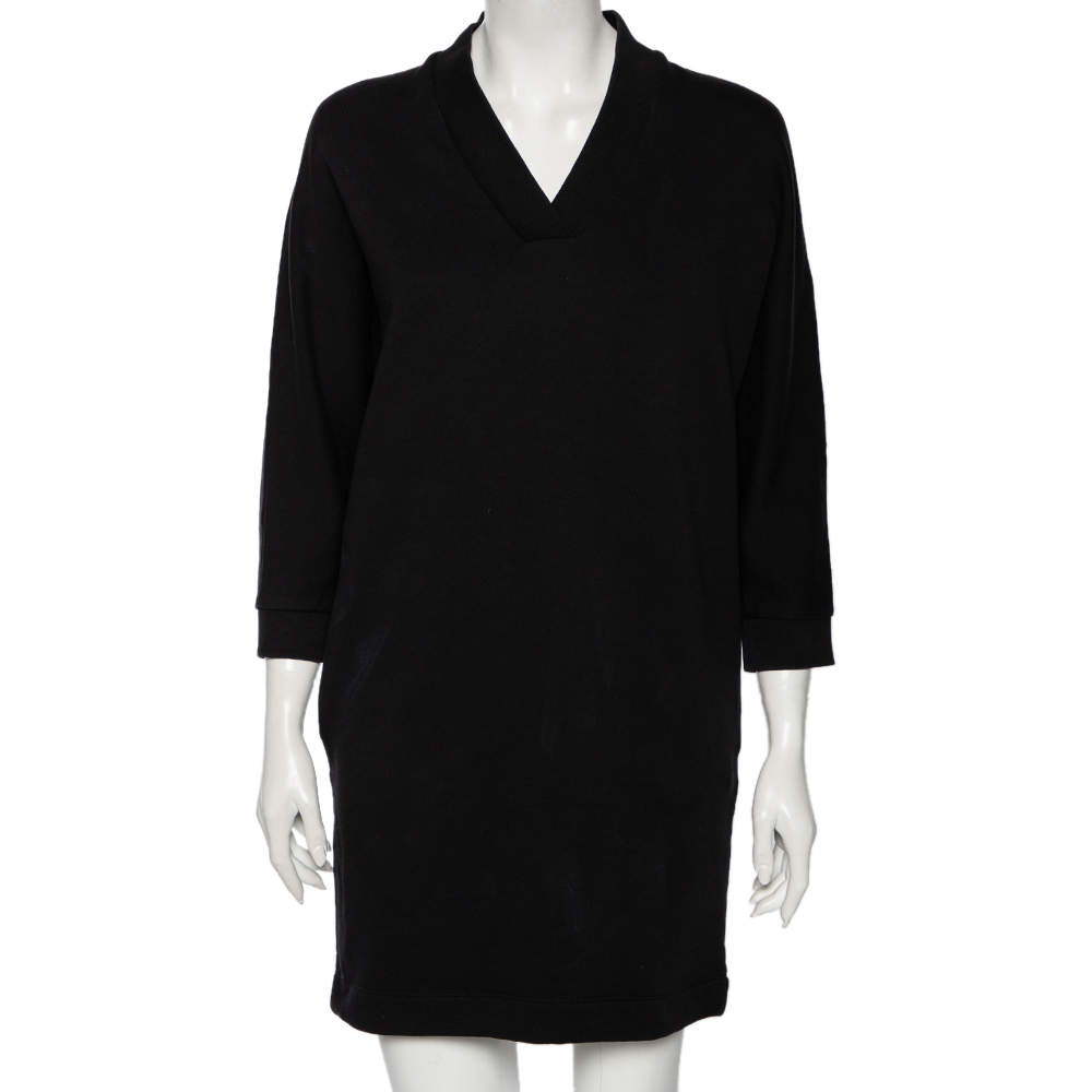 Pre Owned Kenzo Black Logo Print Cotton Batwing Sleeve Sweatshirt Dress XS