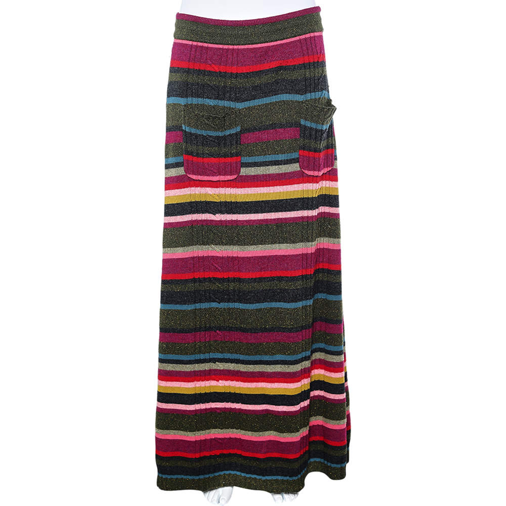 Kenzo Multicolor Striped Wool Skirt L