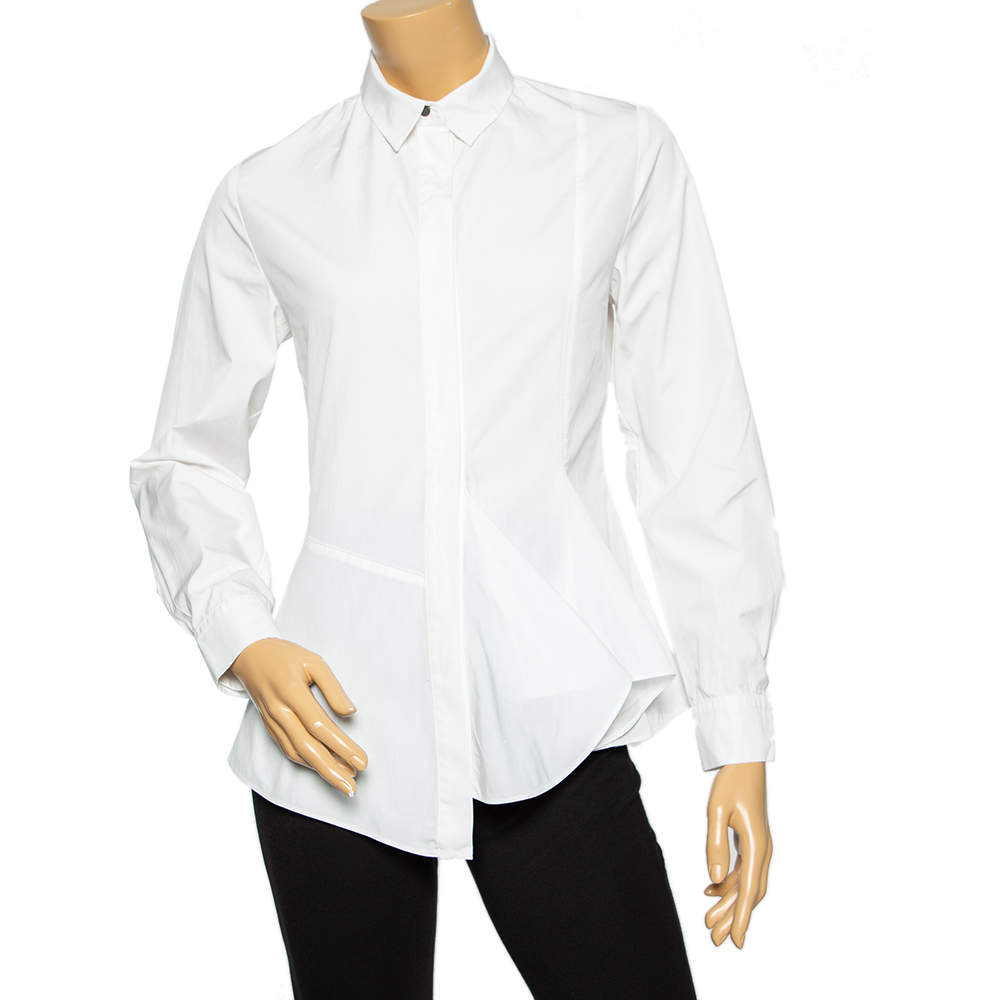 Pre Owned Kenzo White Cotton Asymmetric Hem Shirt S
