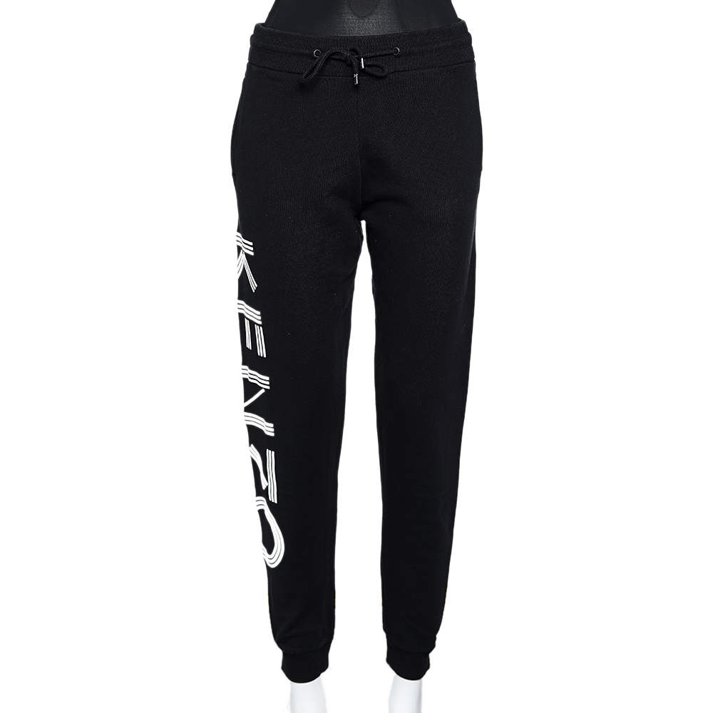 مملوكة مسبقًا Kenzo Black Logo Printed Knit Joggers S