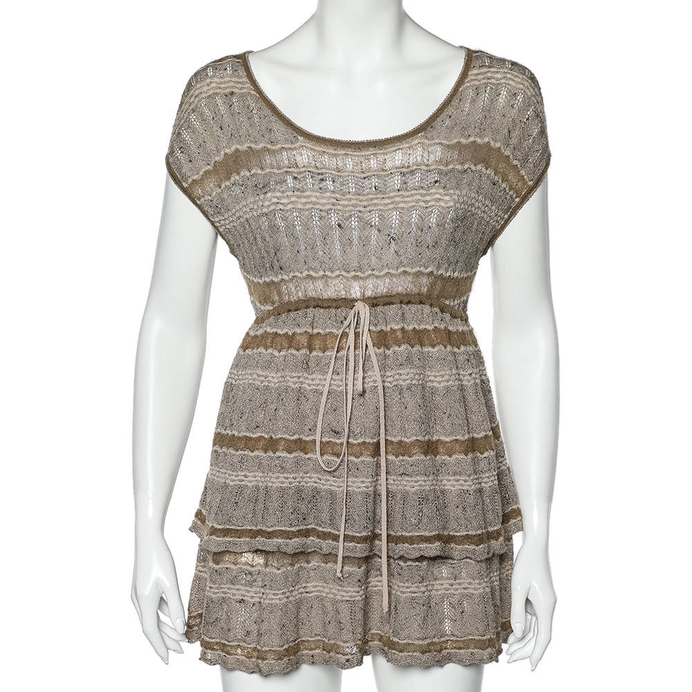 Kenzo Beige Wool & Mohair Tiered Mini Dress S