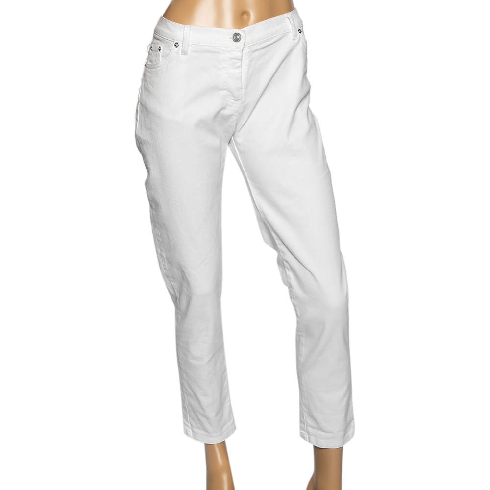 Pre Owned Kenzo White Stretch Denim Tapered Jeans M