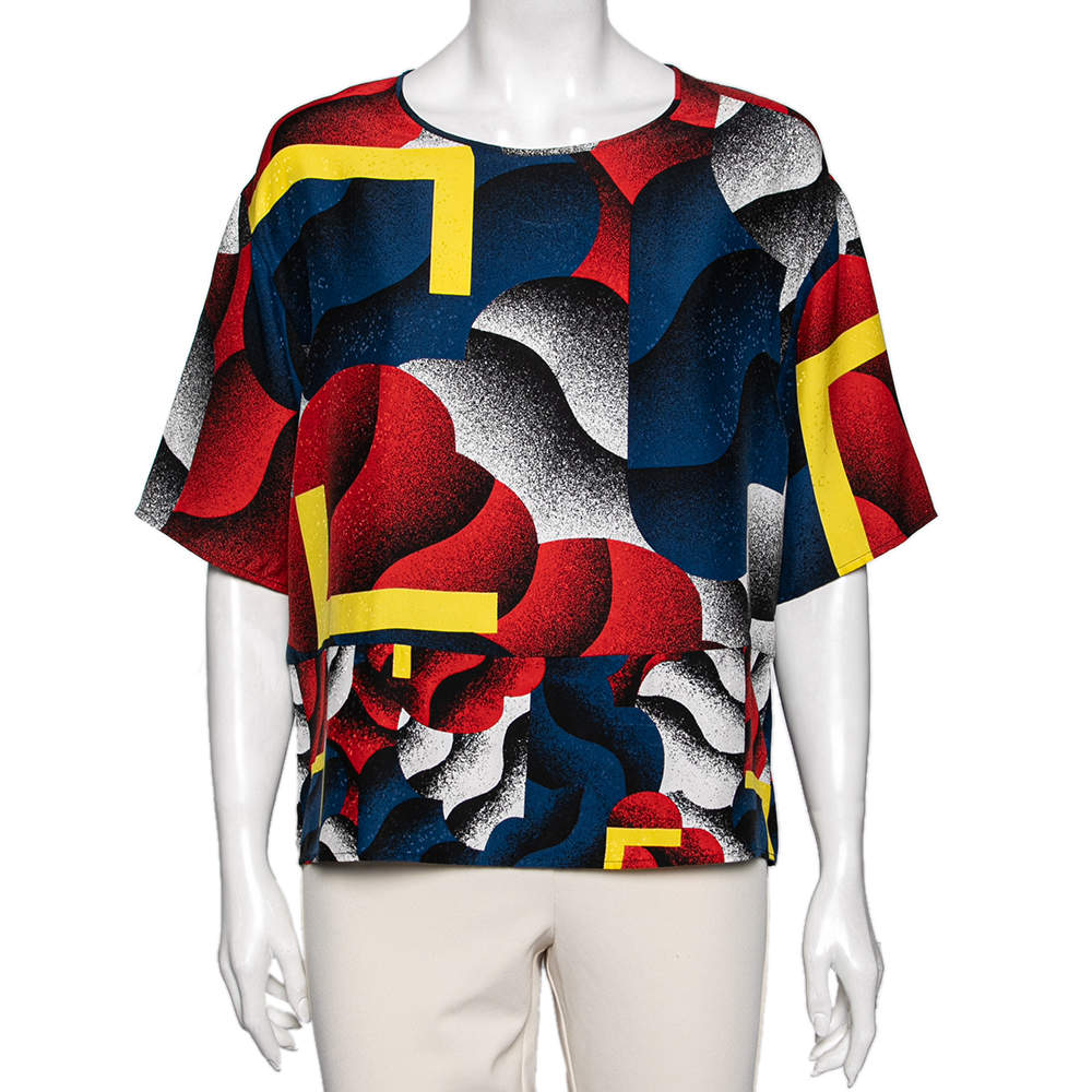 Pre Owned Kenzo Multicolor Printed Silk Top L