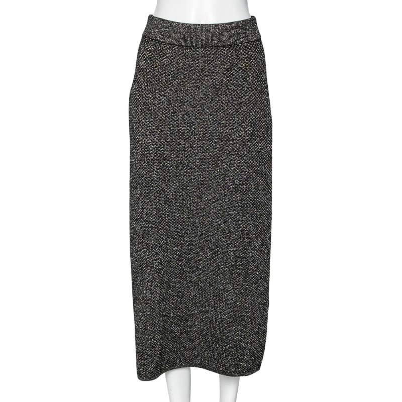 Pre Owned تنورة ميدي مستقيمة كنزو تريكو لوريكس سوداء مقاس متوسط - ميديوم