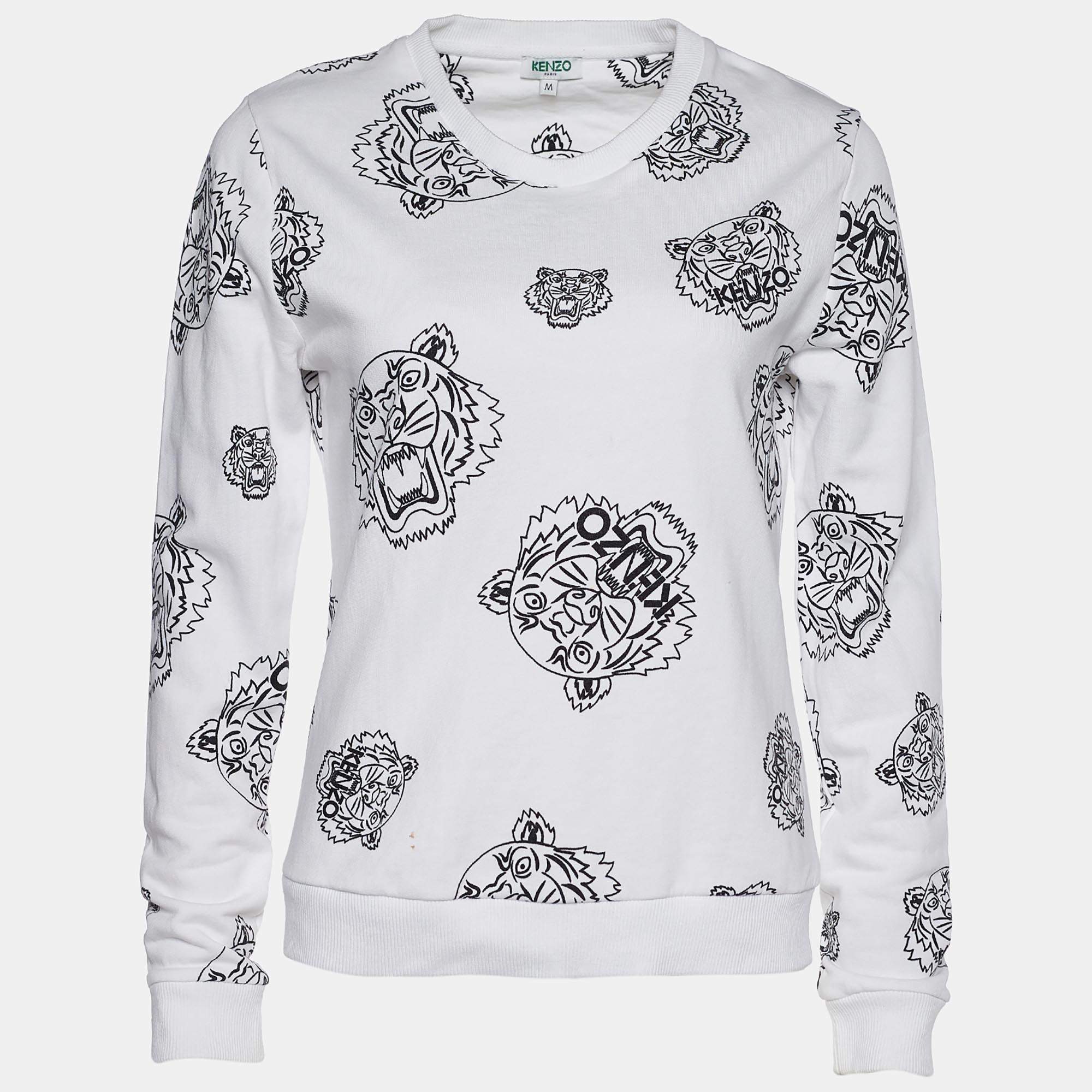 Pre Owned Kenzo White Cotton Tiger Print Crewneck Sweatshirt M