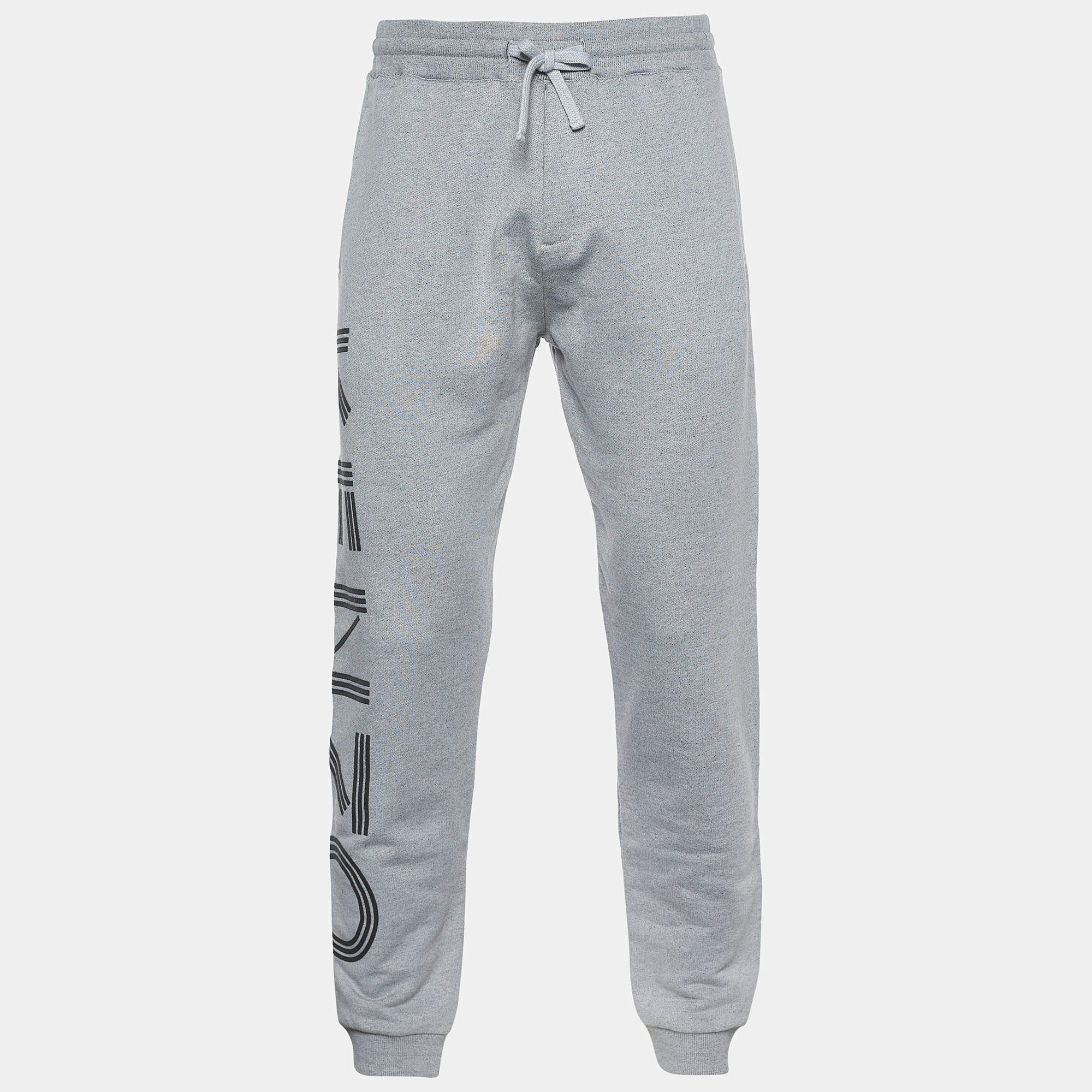 Kenzo Grey Cotton Logo Printed Sweatpants M