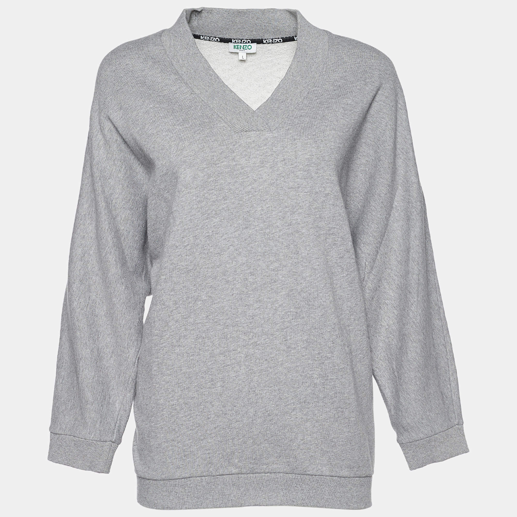 Pre Owned سويت شيرت كينزو تريكو تيري رصاصي طباعة شعار ماركة مقاس كبير ( لارج )