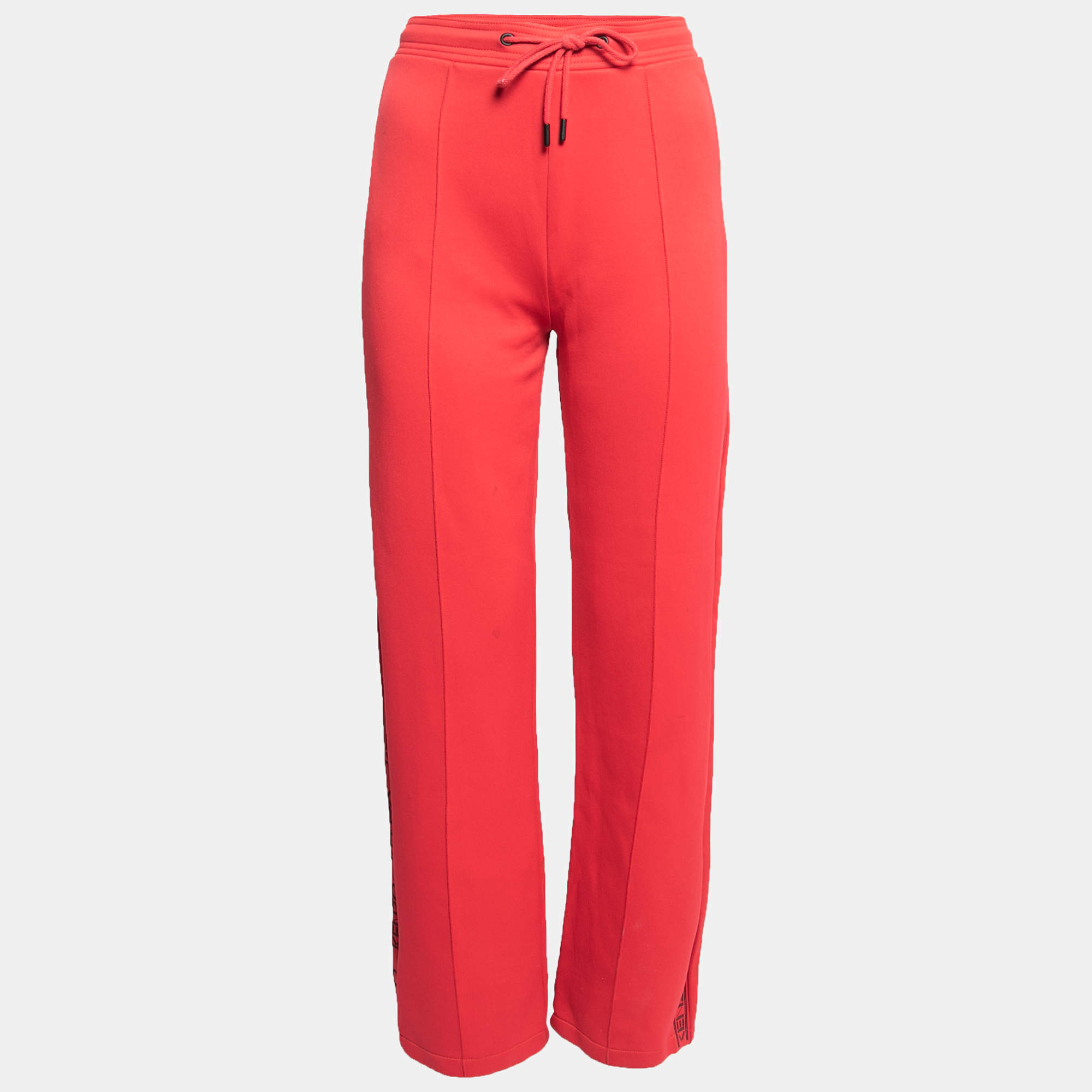 Pre Owned Kenzo Red Cotton Side Logo Embroidered Sweat Pants S
