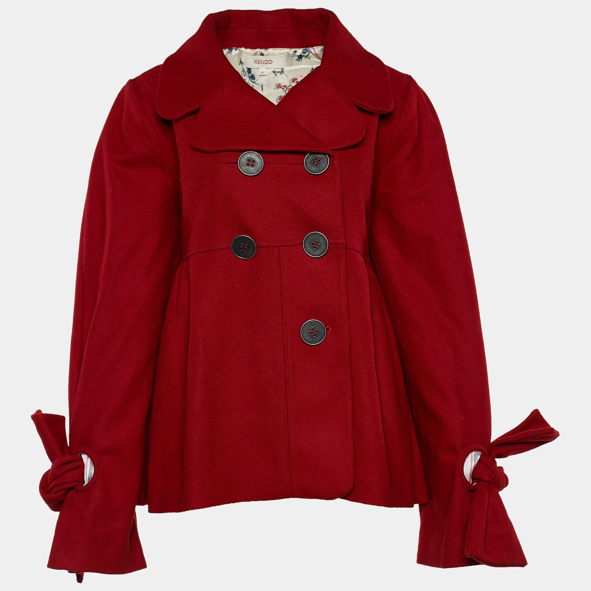 Kenzo Red Wool Belted Detail Coat L