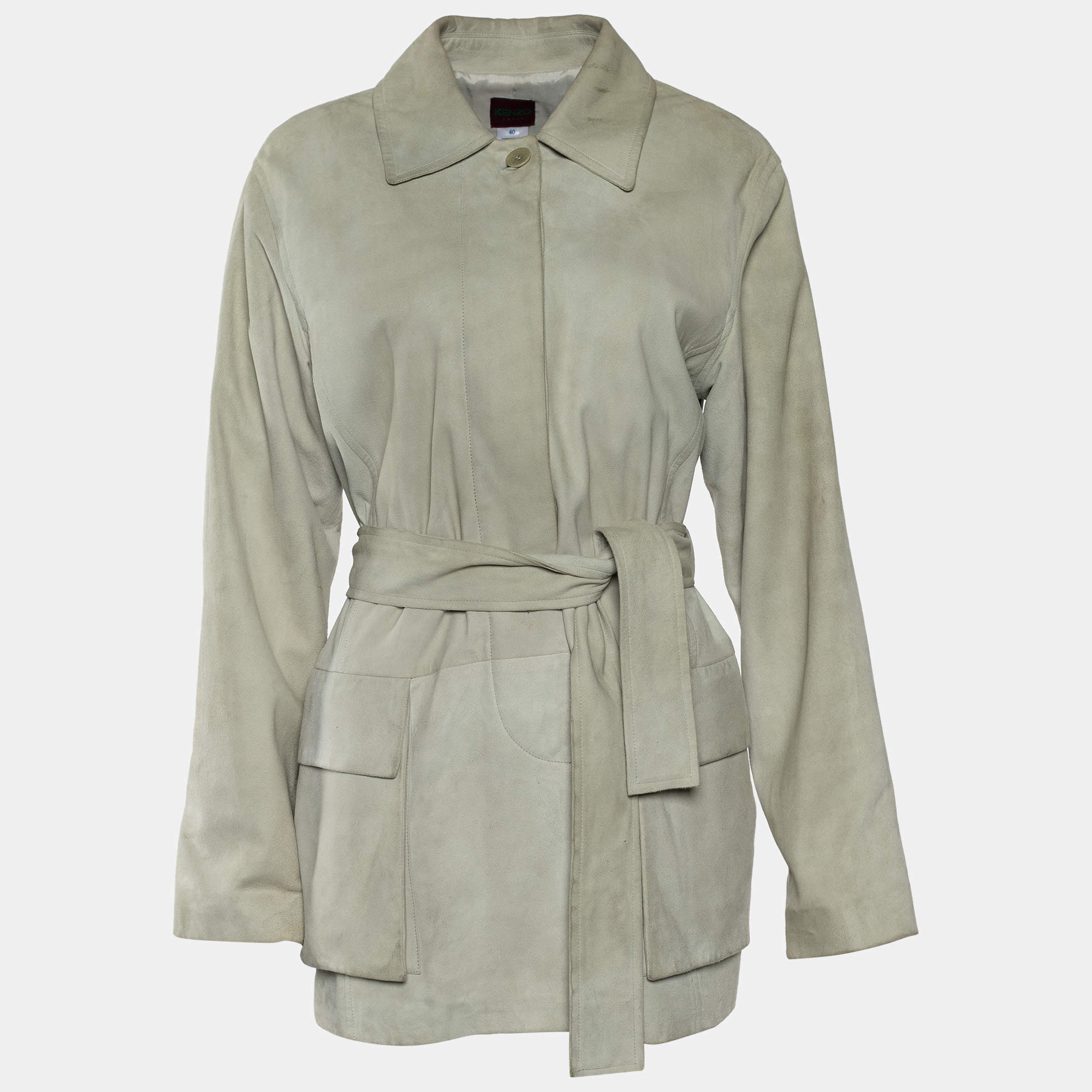Kenzo Light Green Suede Belt Detail Coat M
