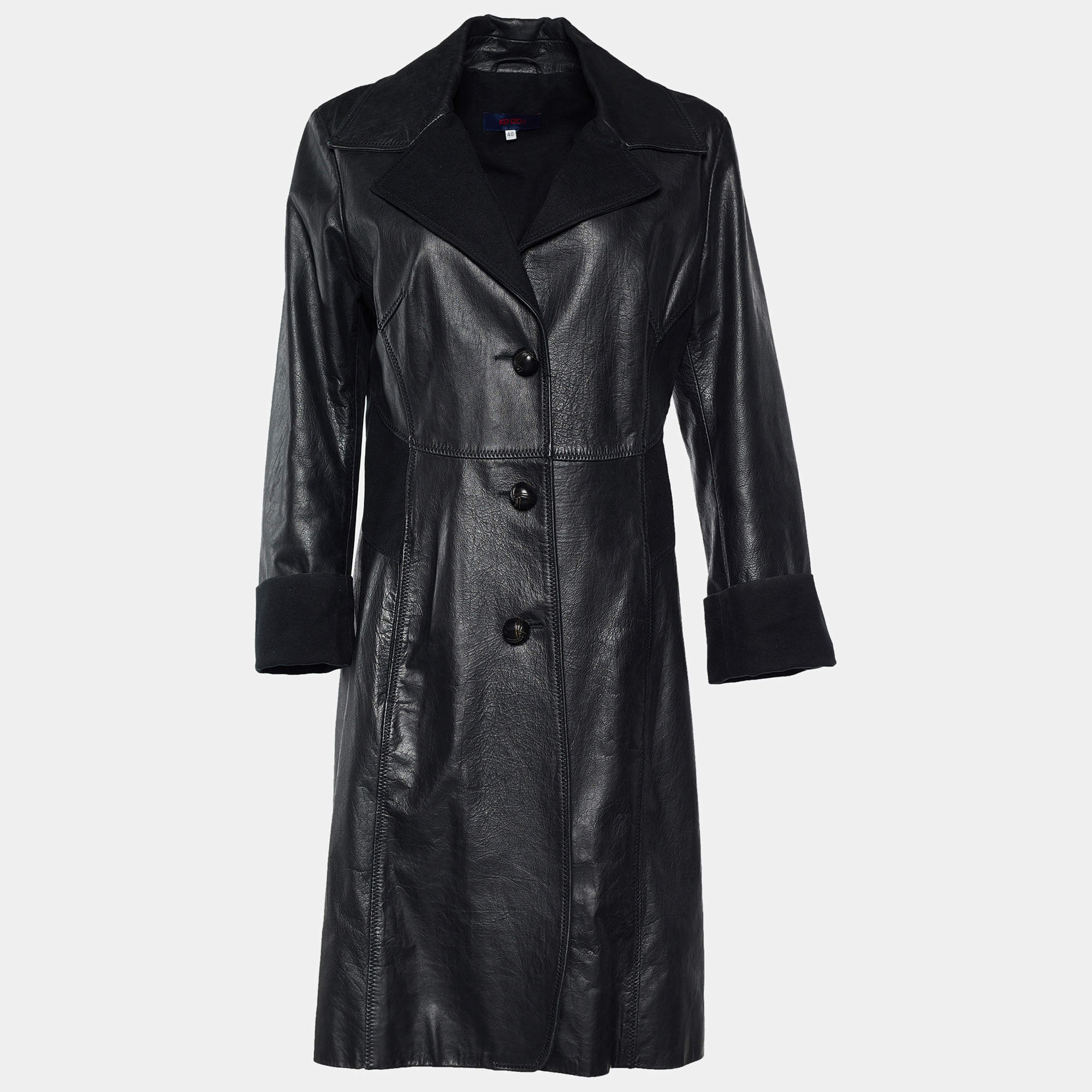 Kenzo Black Leather Trench  Coat M