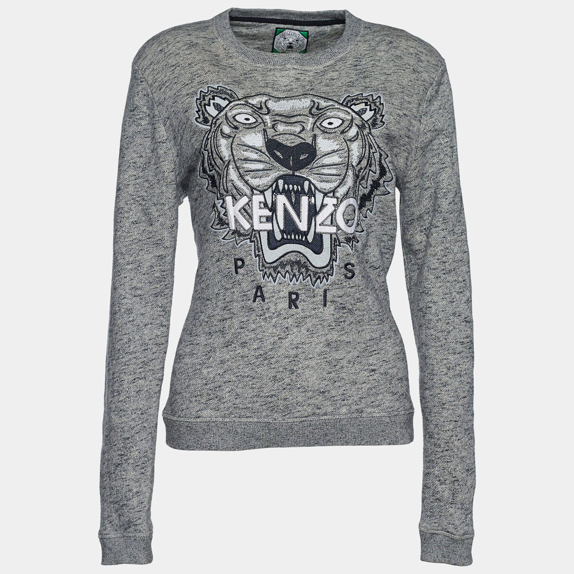 مملوكة مسبقًا Kenzo Grey Tiger Embroidered Melange Cotton Sweatshirt XL