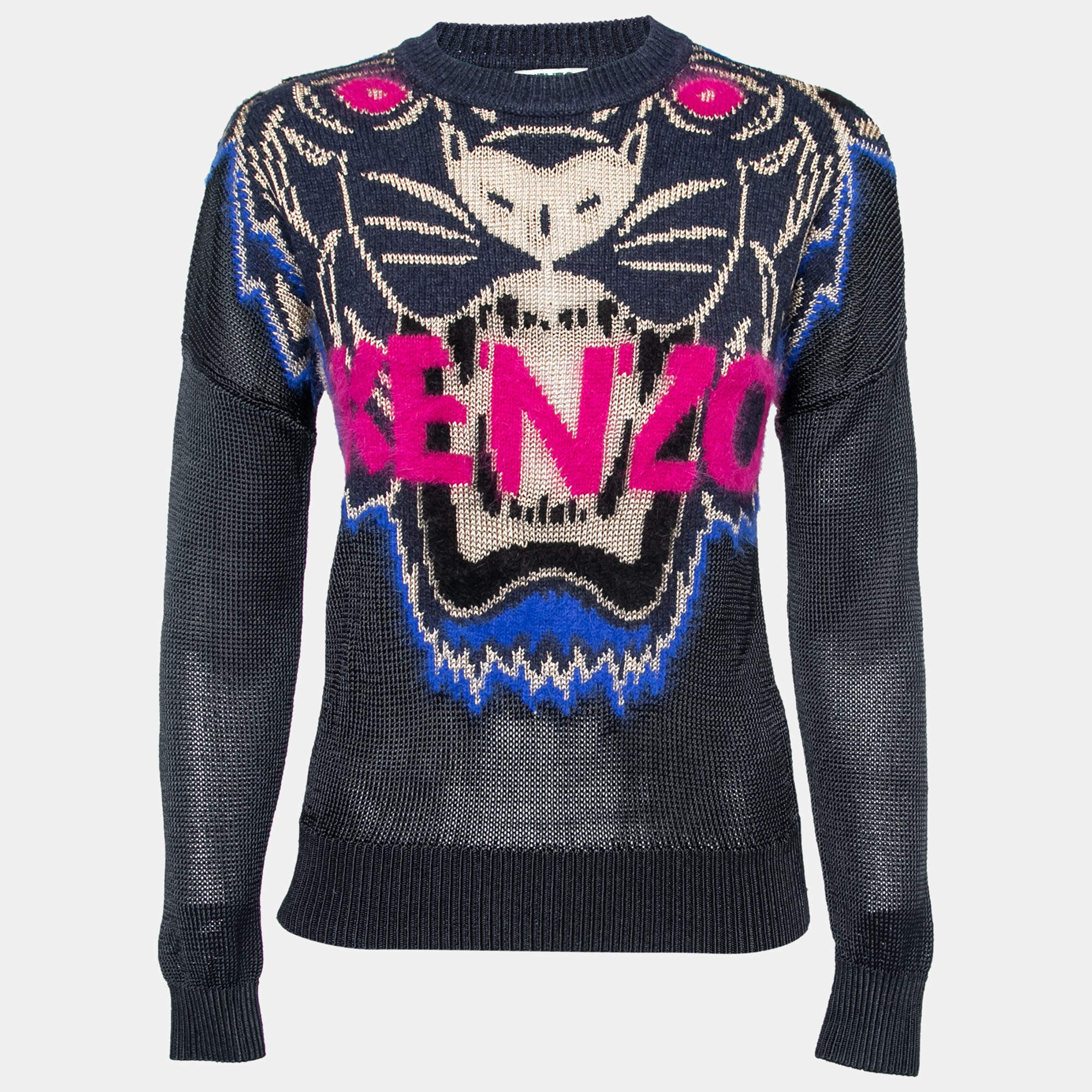 Kenzo Navy Blue Tiger Intarsia Motif Wool Sweater M