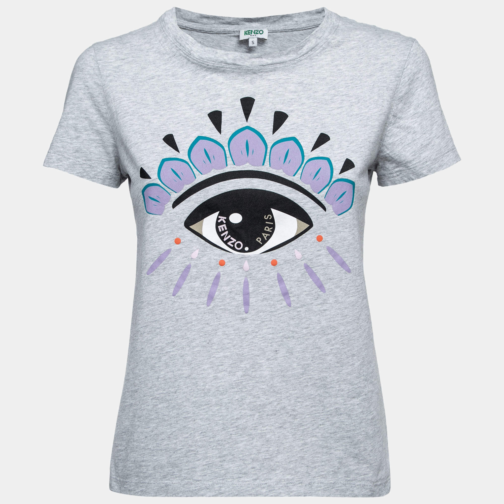 Pre Owned Kenzo Grey Printed Cotton Short Sleeve T-Shirt S