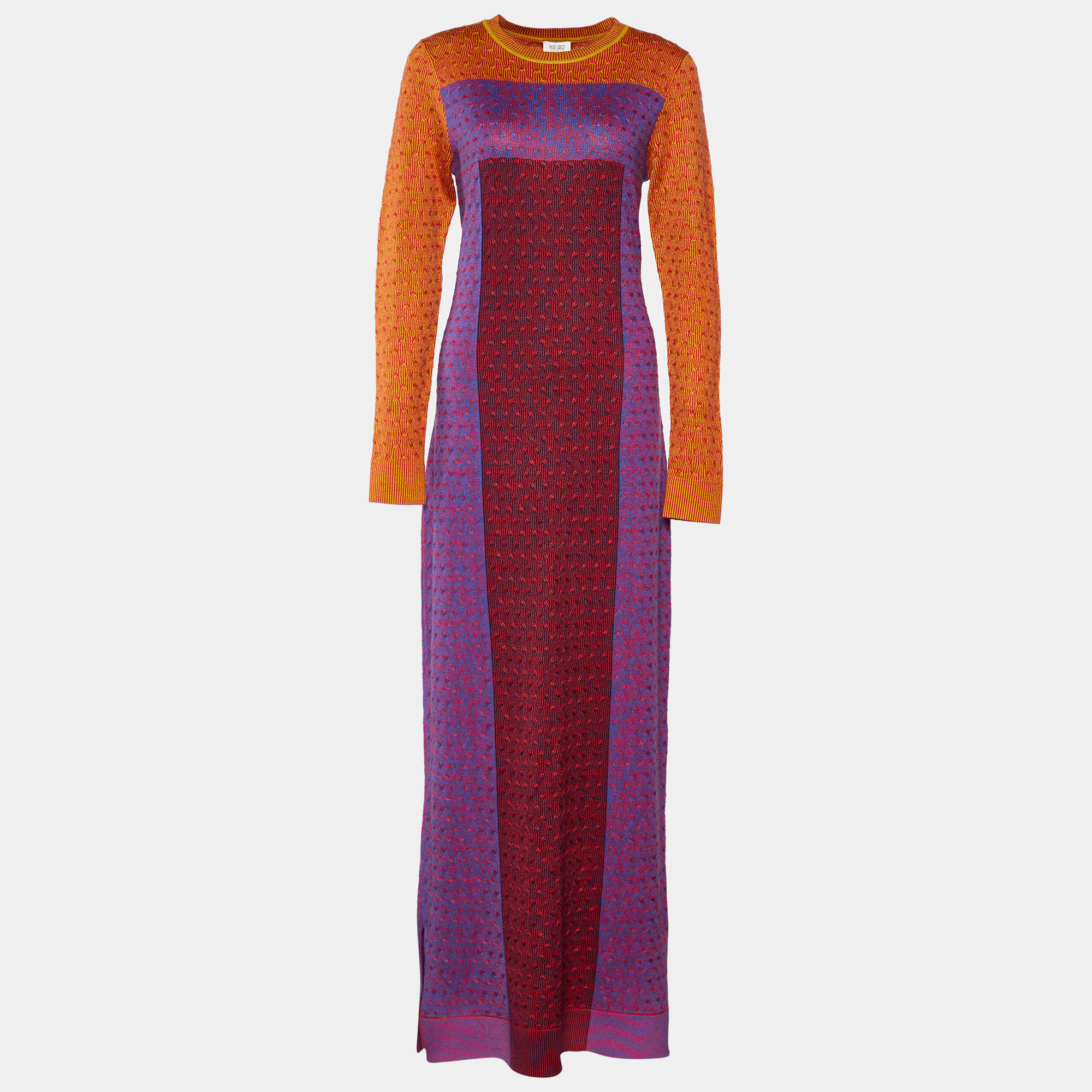 Pre Owned Kenzo Multicolor Patterned Knit Long Sleeve Dress L