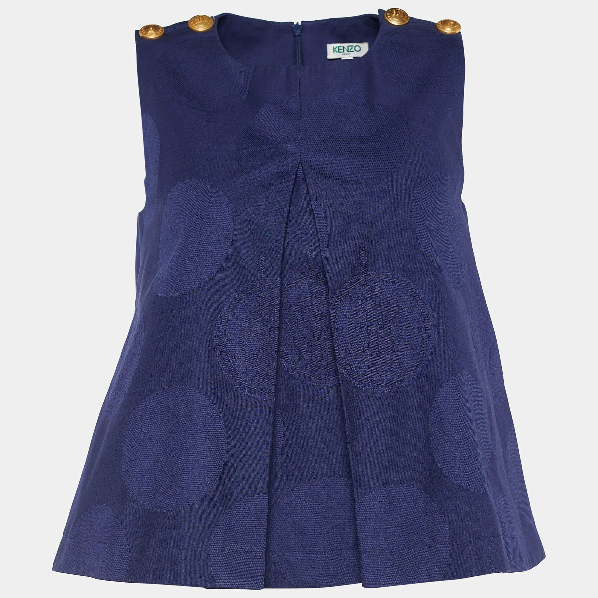 Kenzo Navy Blue Circle Jacquard Sleeveless Flared Top S