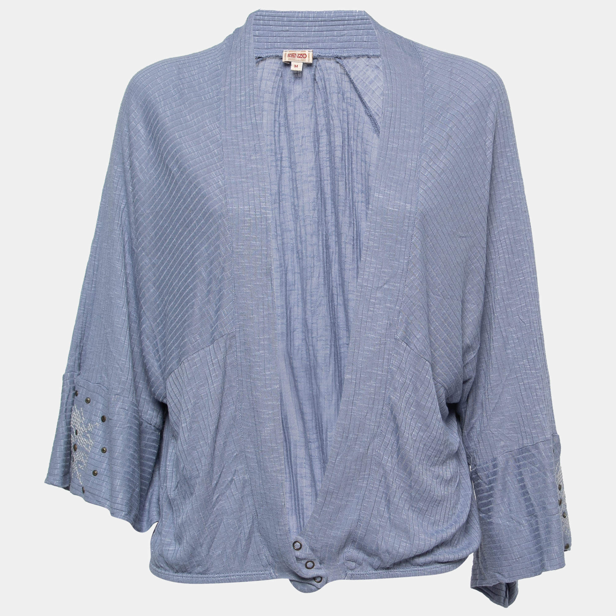 Pre Owned Kenzo Vintage Blue Knit Button Detail Open Cardigan M