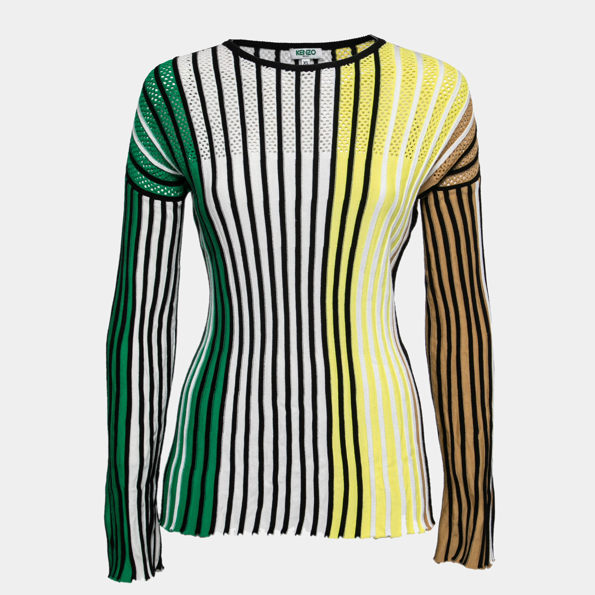 Pre Owned Kenzo Multicolor Striped Ribbed Knit Long Sleeve Top XS