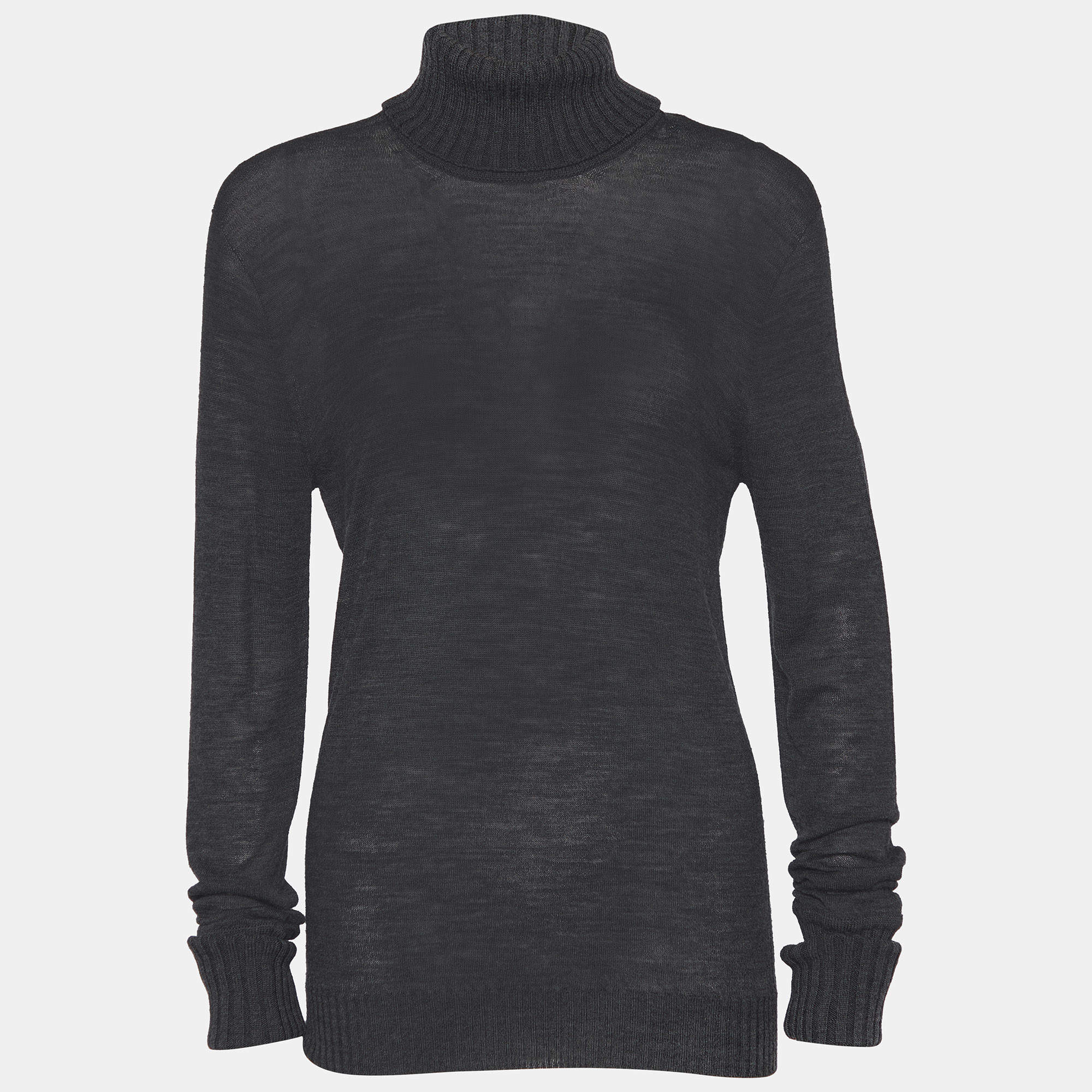 Pre Owned Kenzo Grey Long Sleeve Turtle Neck Top L