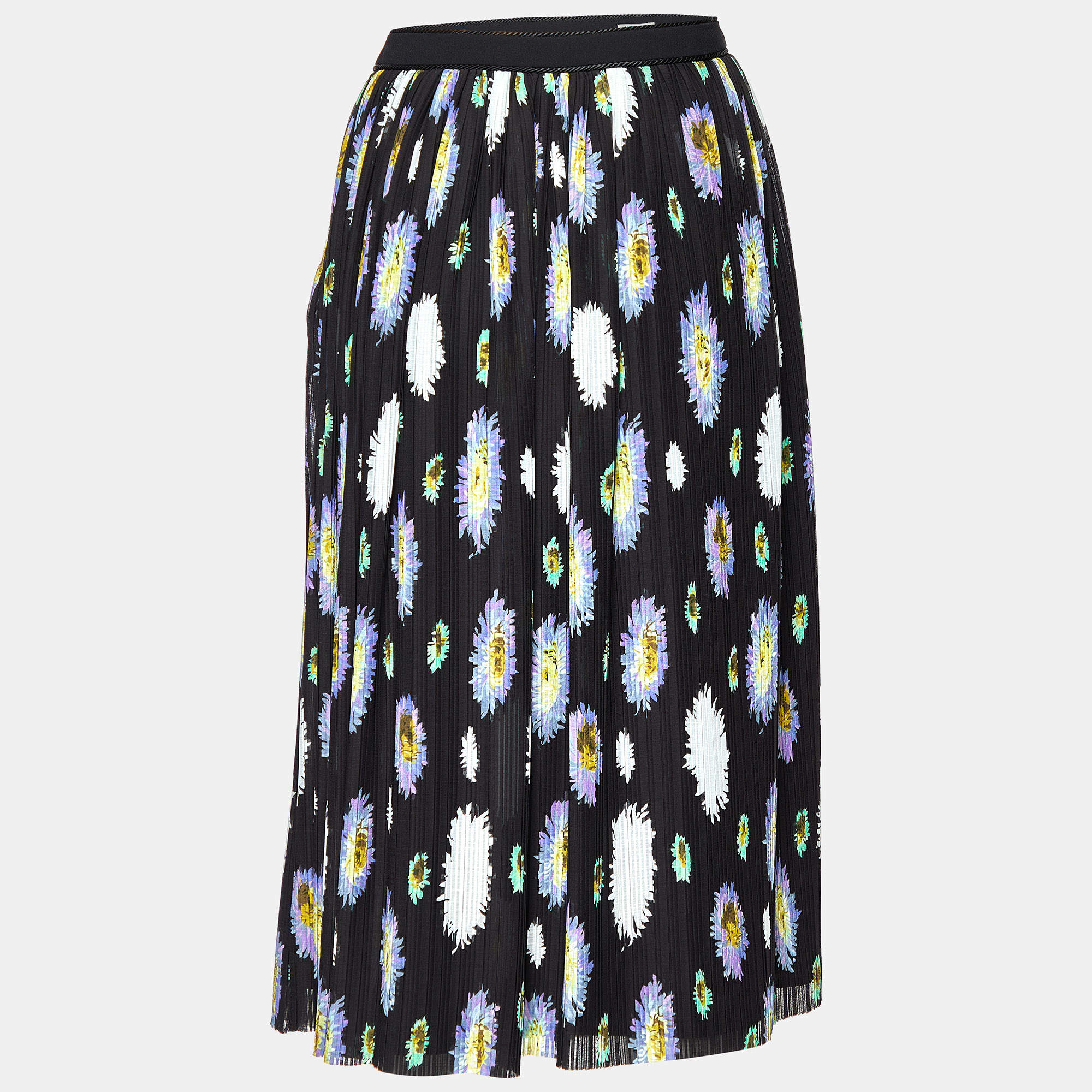 Kenzo Black Floral Printed Crepe Midi Skirt M
