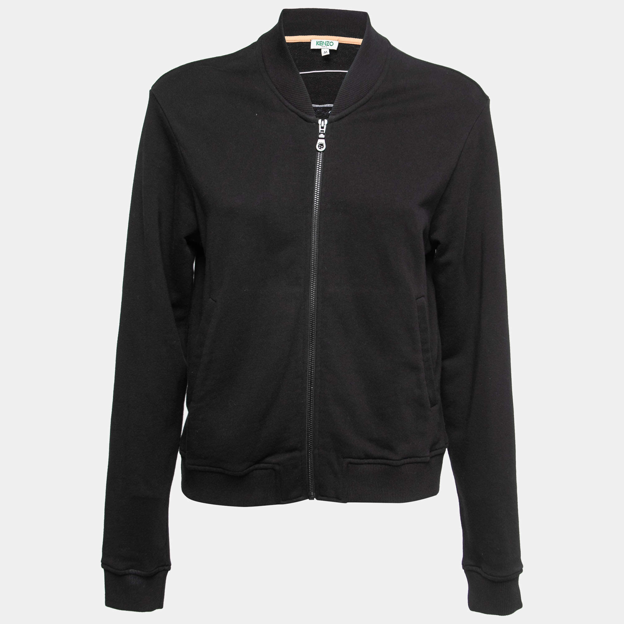 Kenzo Black Cotton Tiger Motif Embroidered Zip-Up Jacket M