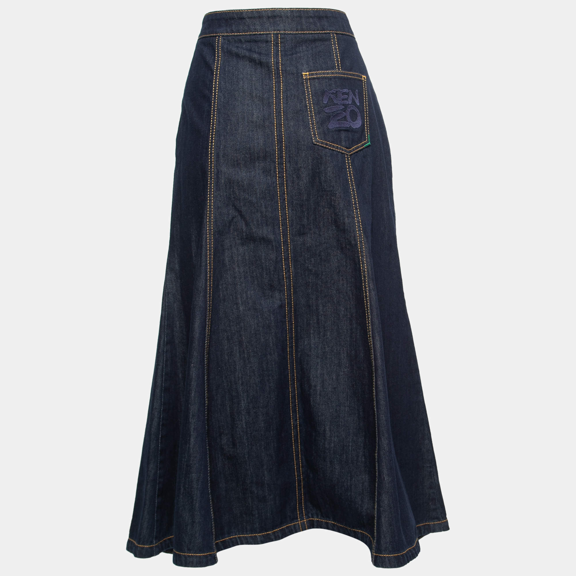 Kenzo Blue Dark Wash Denim Maxi Skirt L
