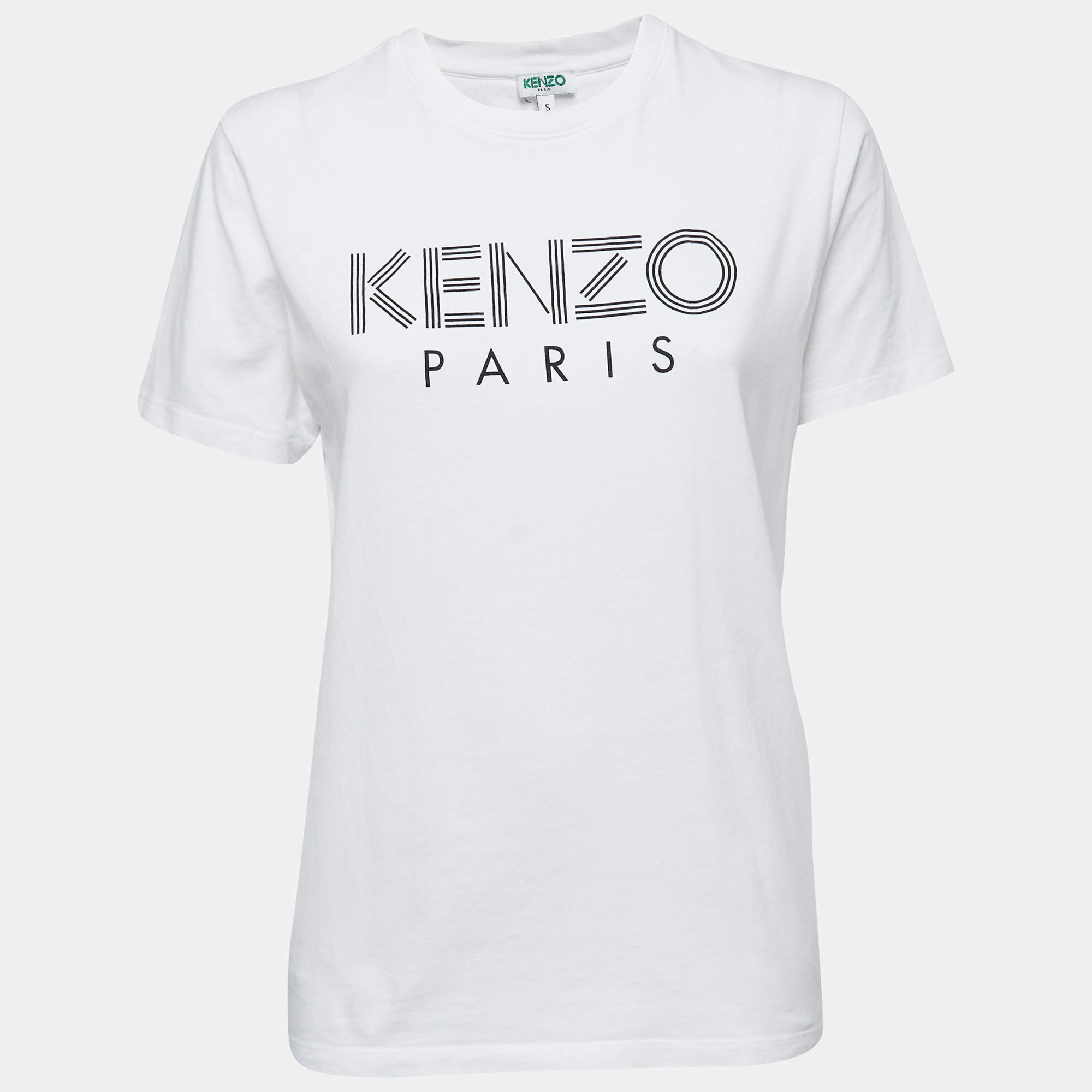 Pre Owned Kenzo White Cotton Logo Print Crew Neck T Shirt S