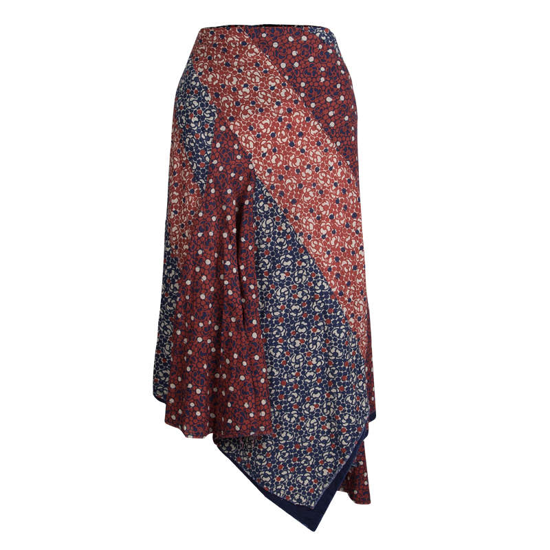 Pre Owned Kenzo Multicolor Printed Cotton Asymmetric Paneled Skirt S