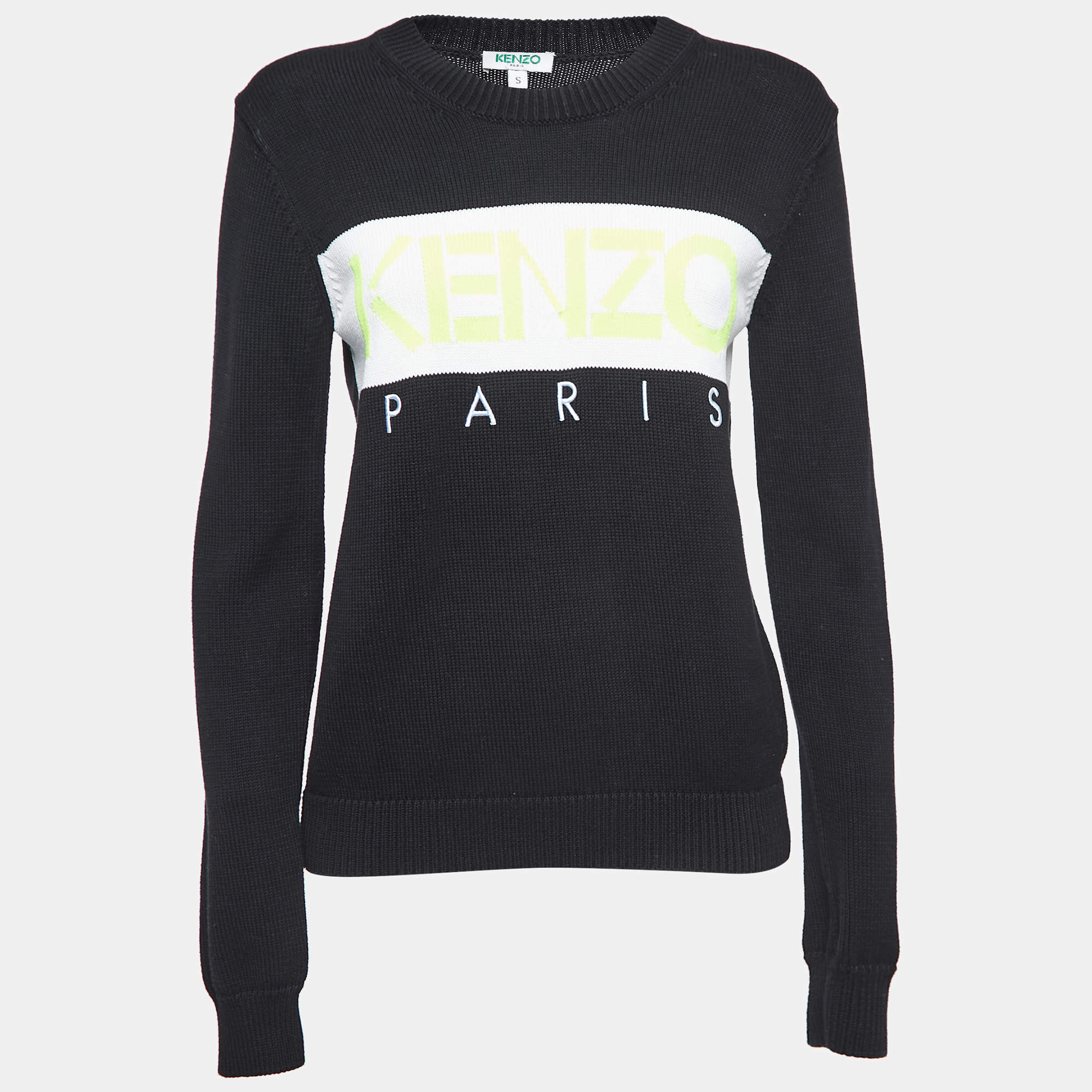Pre Owned Kenzo Black Cotton Logo Embroidered Crewneck Sweatshirt S