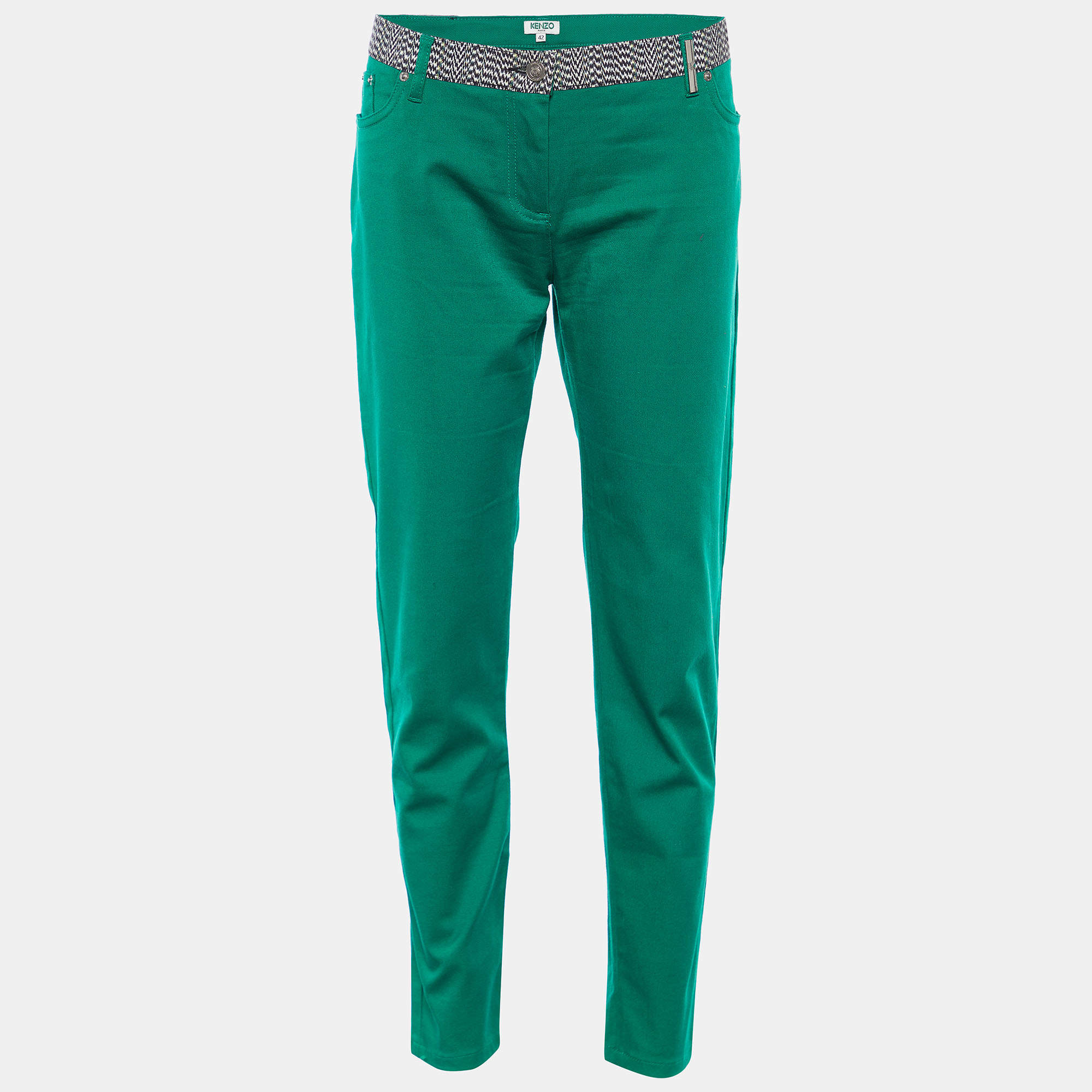 Kenzo Green Cotton Contrast Waist Band Trousers L