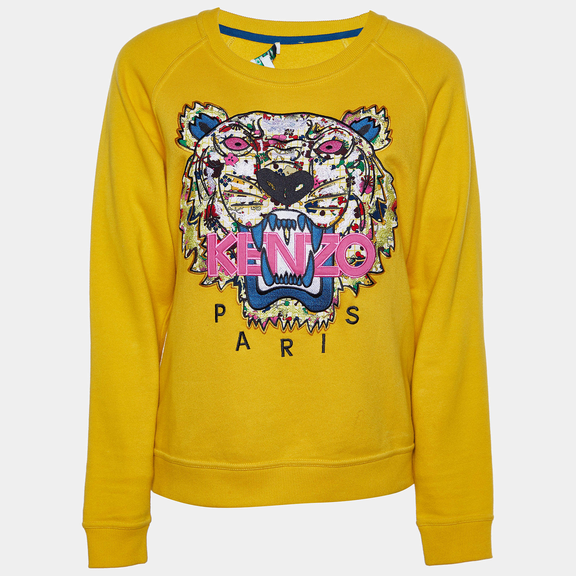 Yellow Tiger Applique Cotton Knit Sweatshirt M |
