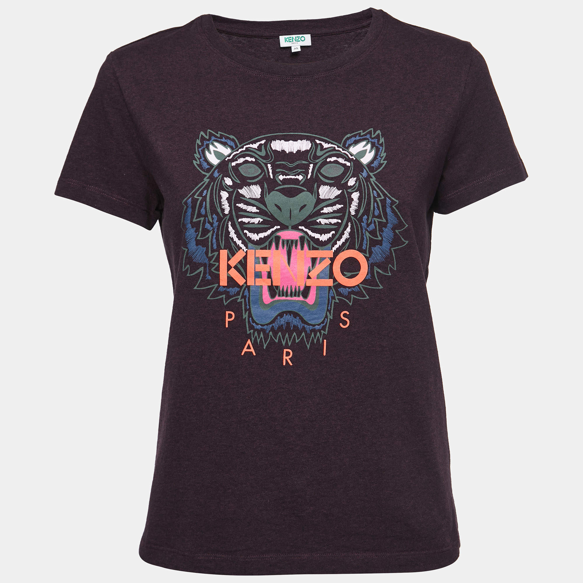 Kenzo Deep Purple Cotton Tiger Motif Print T-Shirt M