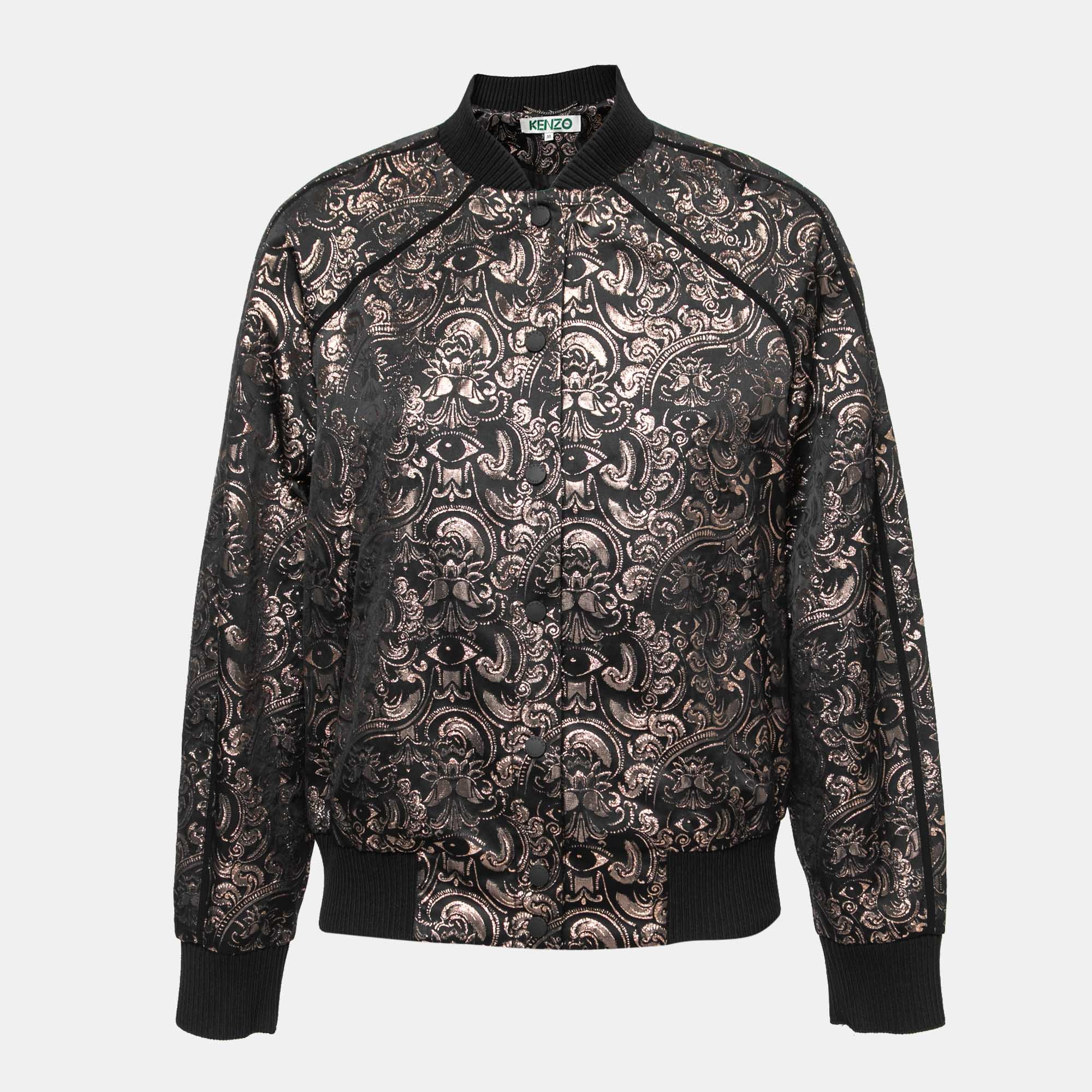 Kenzo Black & Metallic Jacquard Bomber Jacket M