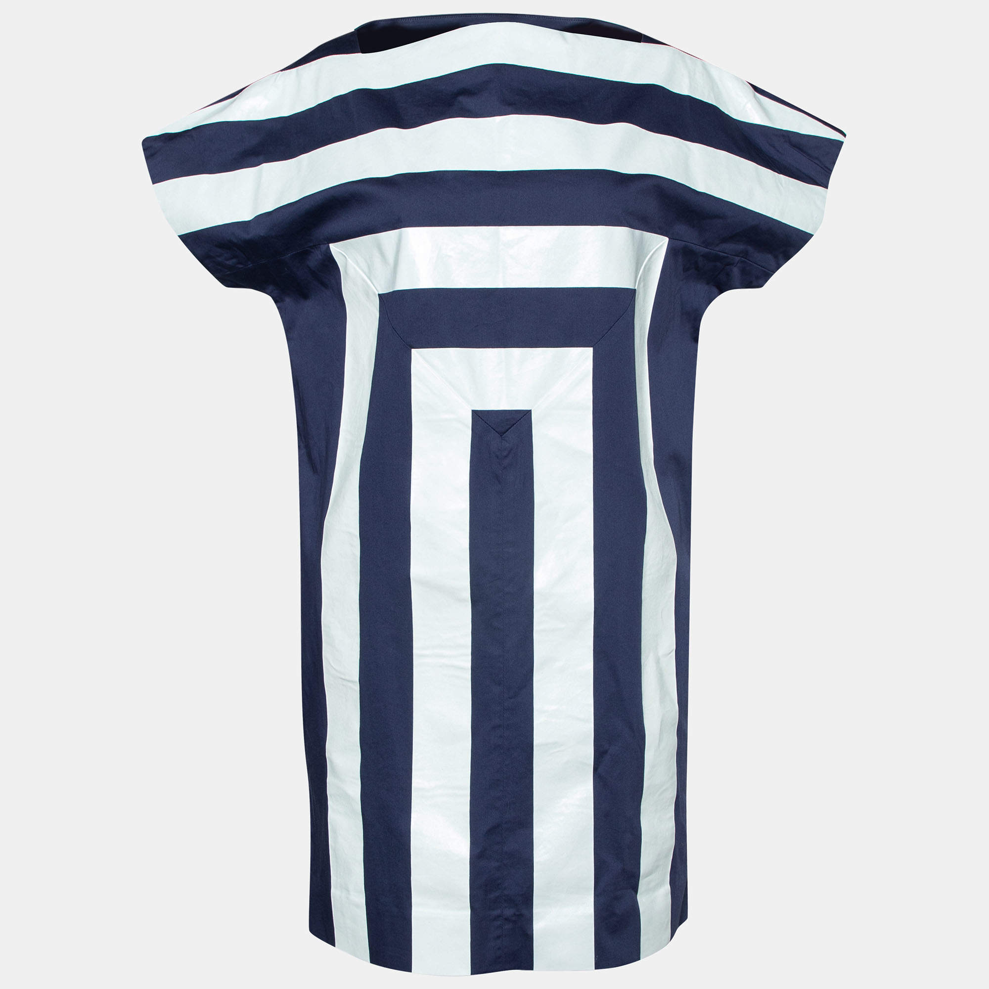 Pre Owned Kenzo Navy Blue & White Striped Cotton Shift Dress M