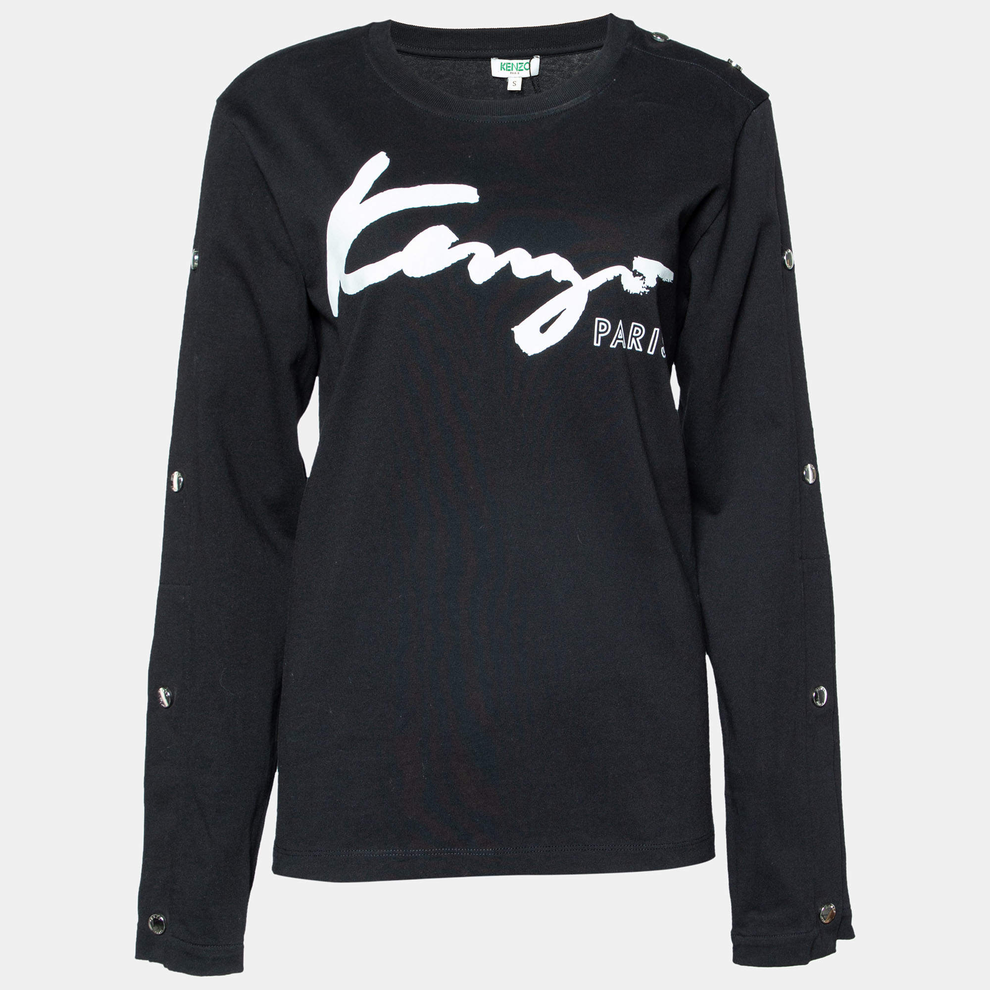 Pre Owned Kenzo Black Logo Printed Cotton Knit Sweatshirt S