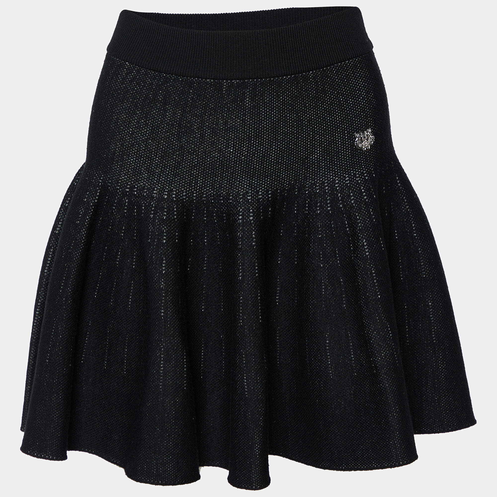 Pre Owned Kenzo Black Wool & Cotton Knit Skater Mini Skirt XS