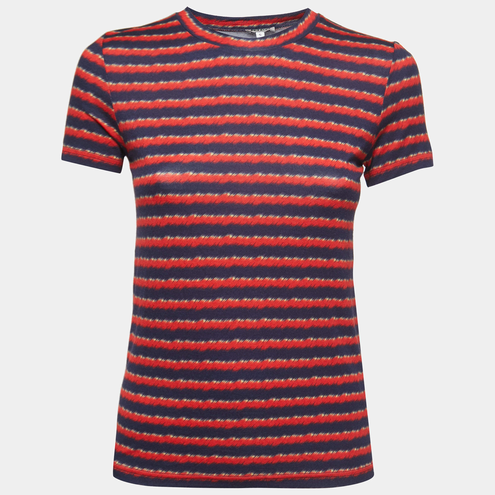 Pre Owned Kenzo Red/Navy Blue Striped Jersey T-shirt S