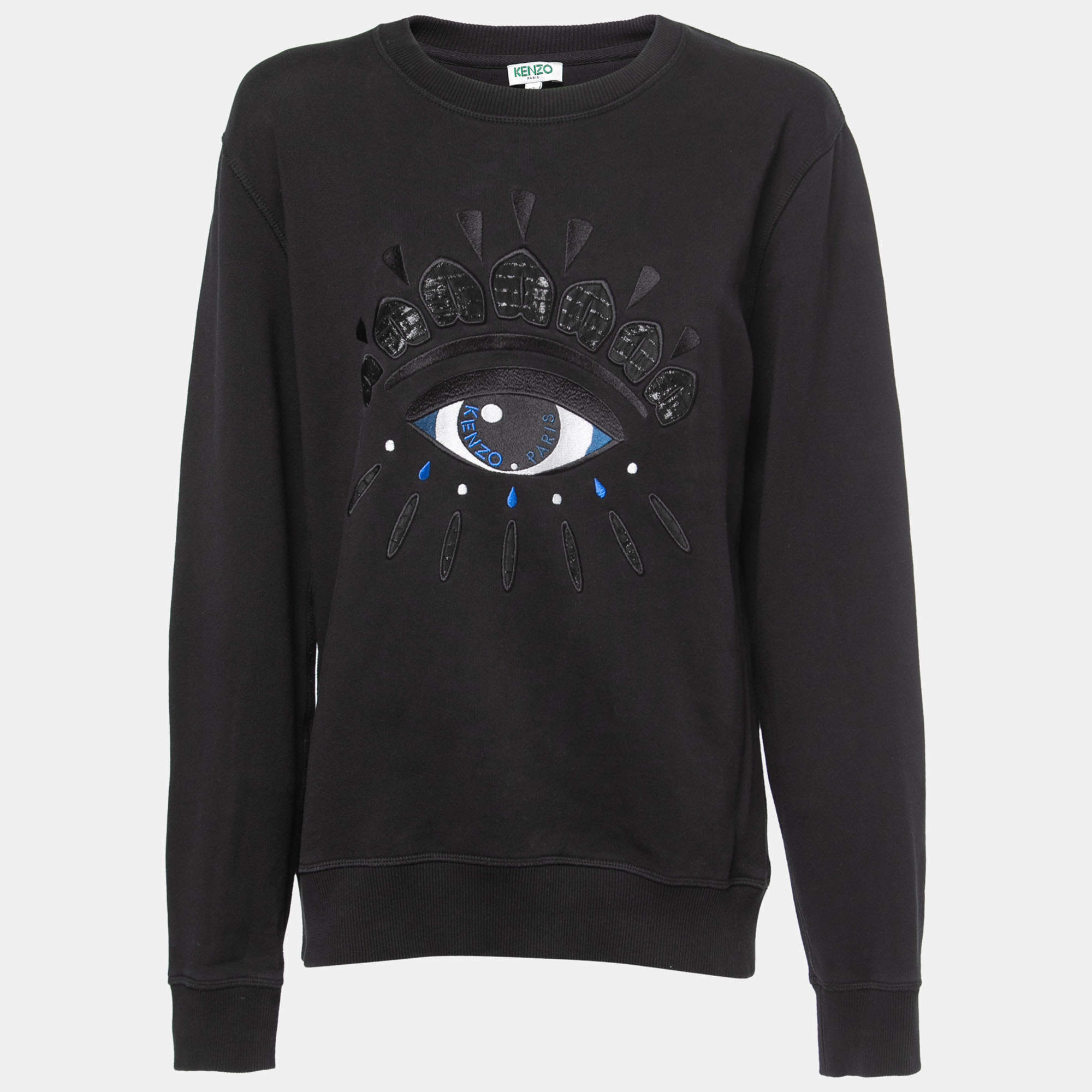Pre Owned Kenzo Black Eye Embroidered Cotton Crew Neck Sweatshirt XL